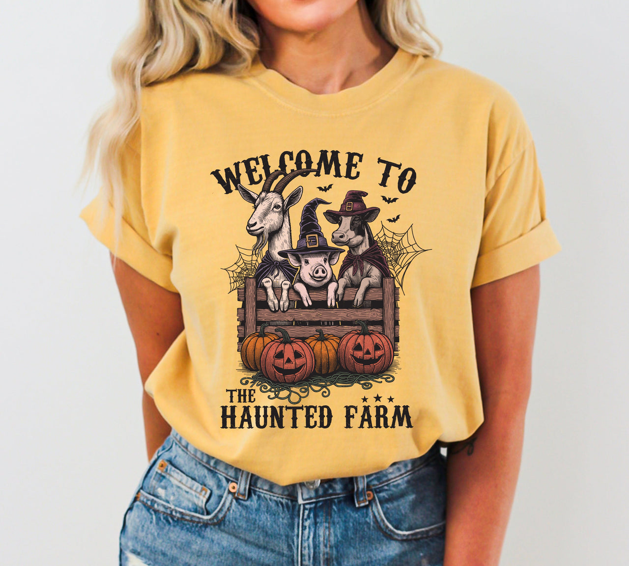 Haunted Farm Animal Lover Ghost Western Witch Halloween Meme Collector Edition Comfort Colors Tee
