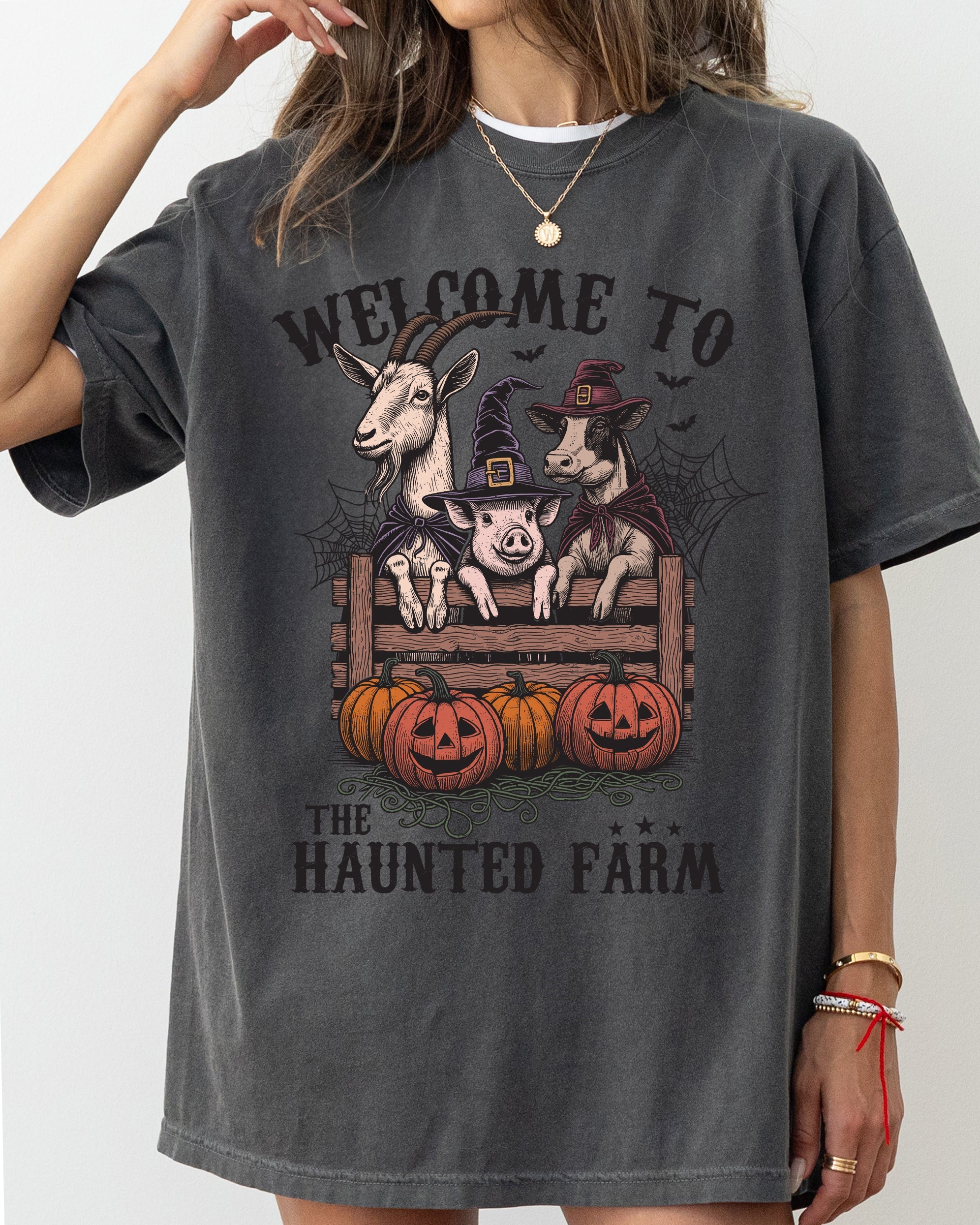 Haunted Farm Animal Lover Ghost Western Witch Halloween Meme Collector Edition Comfort Colors Tee