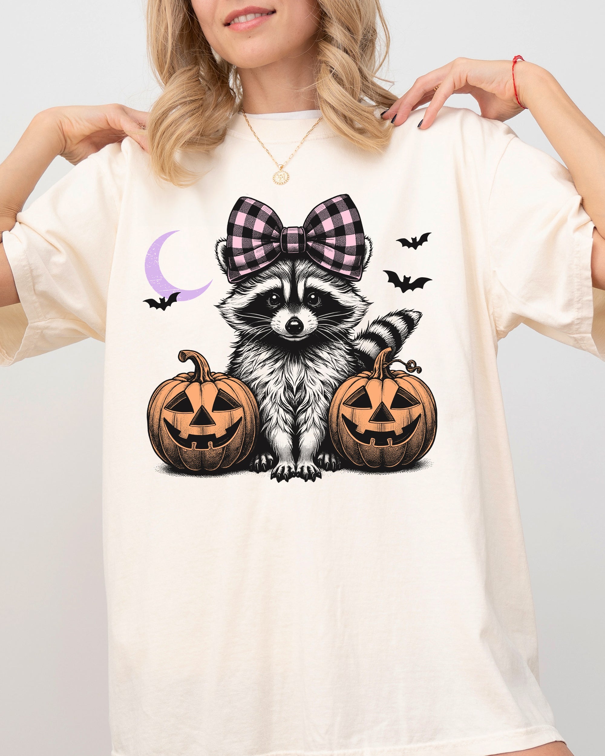 Cute Raccoon Halloween Aesthetic Meme Western Witch Hair Bow Pumpkin Costume Comfort Colors Tee