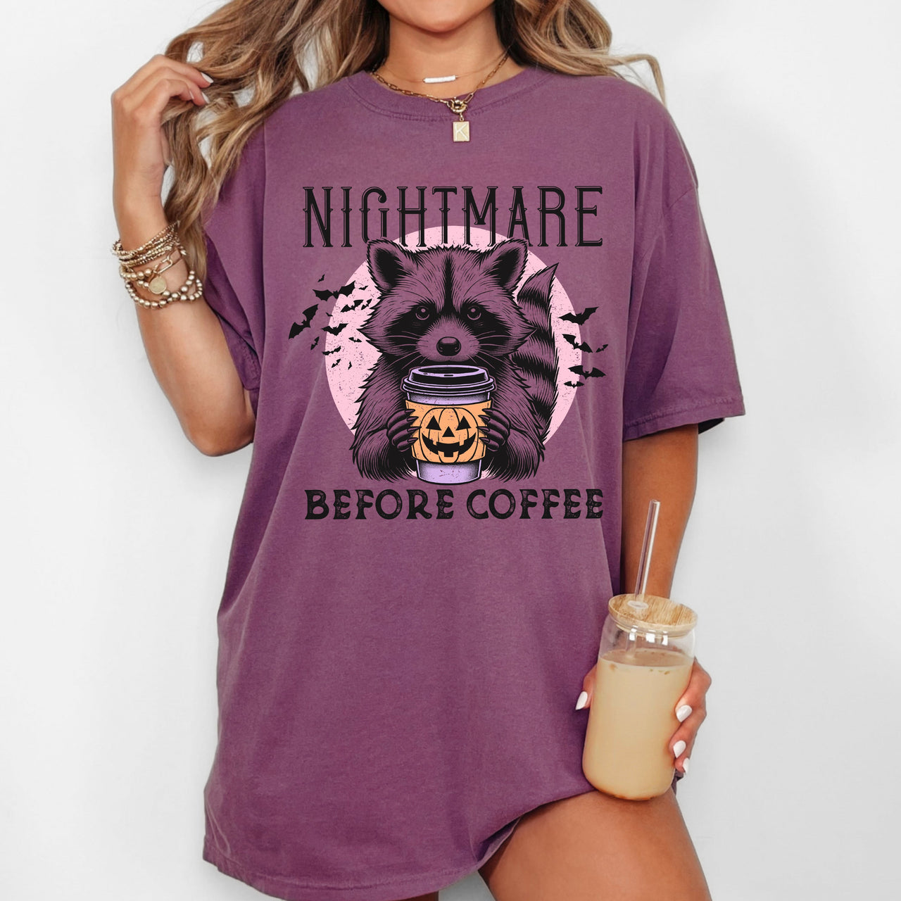 Raccoon Nightmare Before Coffee Western Witch Aesthetic Meme Halloween Comfort Colors Tee