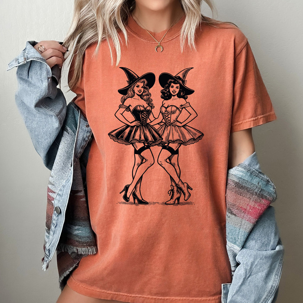 Best Friends Western Witch Aesthetic Meme Halloween Costume Collection Comfort Colors Tee