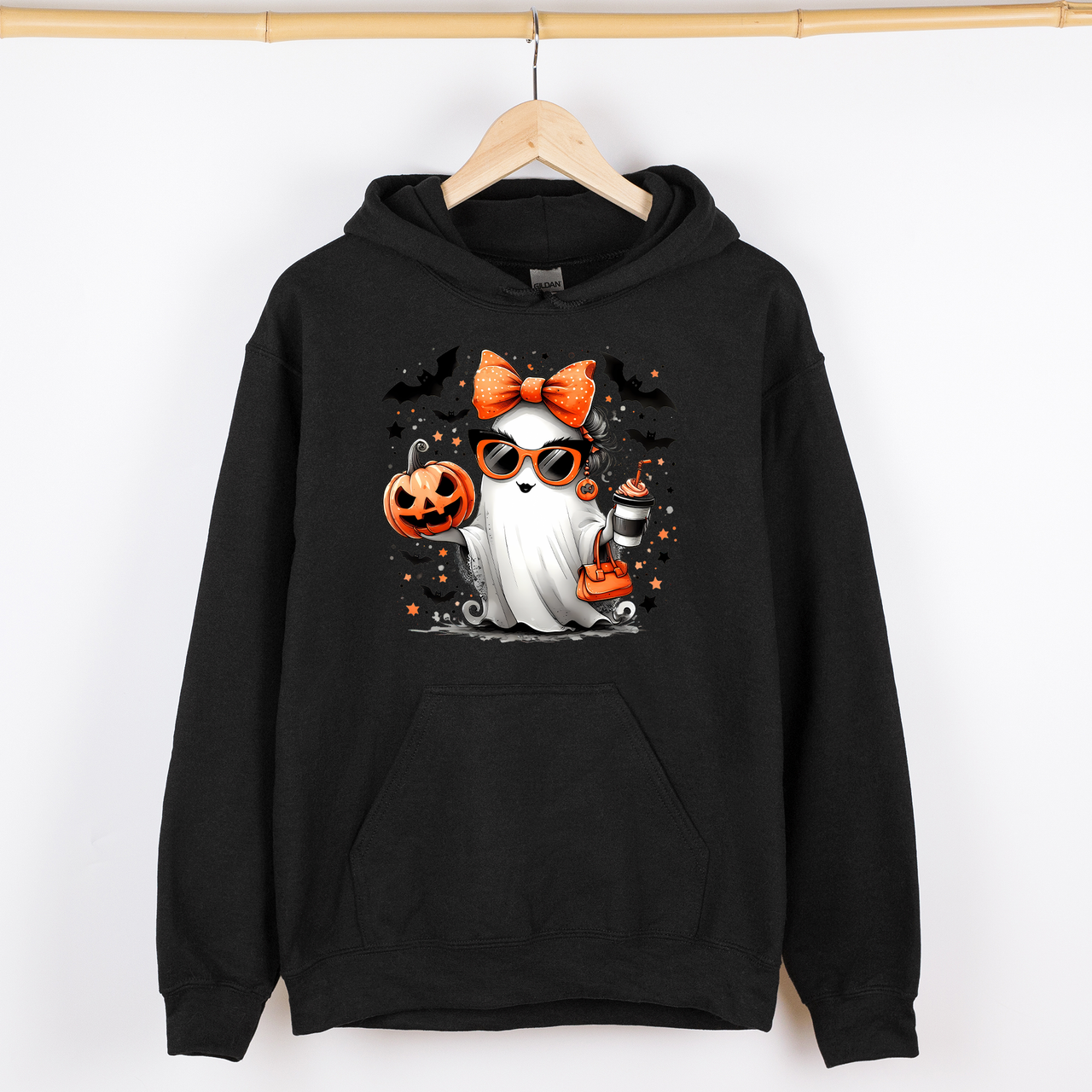 Fancy Coffee Lover Ghost Pumpkin Western Witch Halloween Costume Vintage Graphic Hoodie