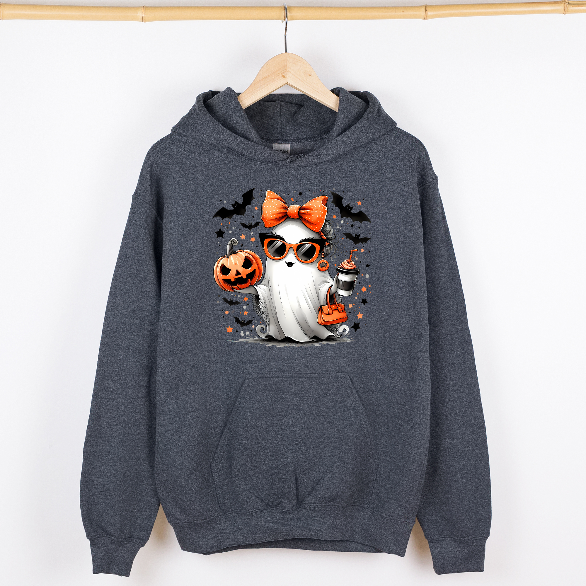 Fancy Coffee Lover Ghost Pumpkin Western Witch Halloween Costume Vintage Graphic Hoodie