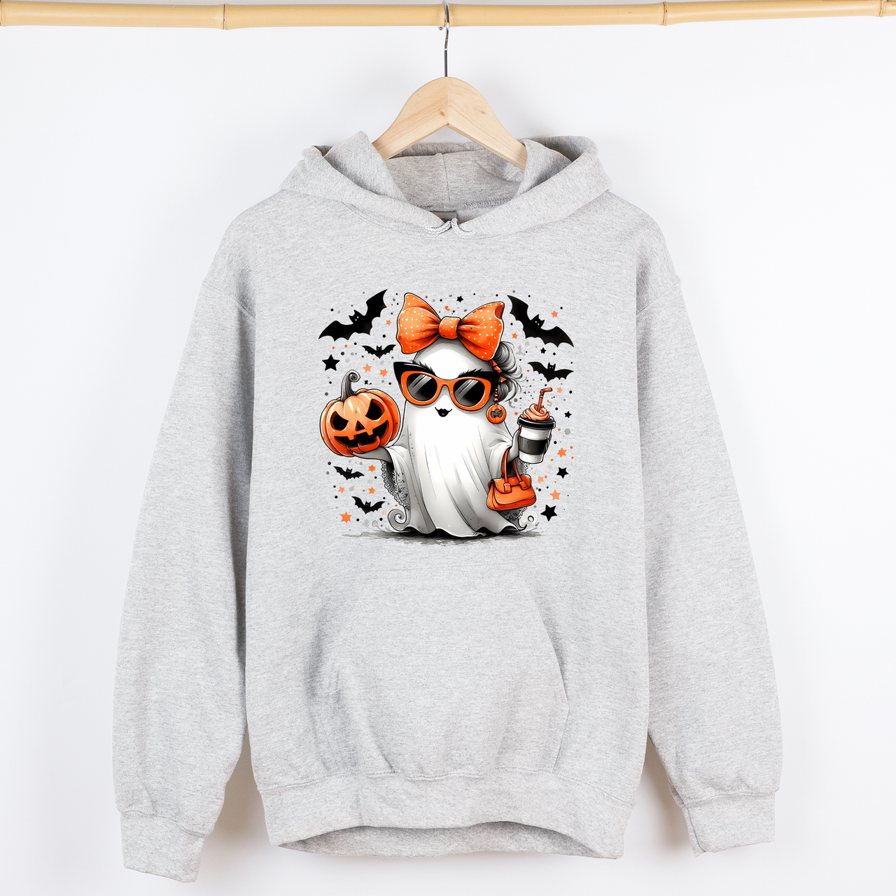 Fancy Coffee Lover Ghost Pumpkin Western Witch Halloween Costume Vintage Graphic Hoodie