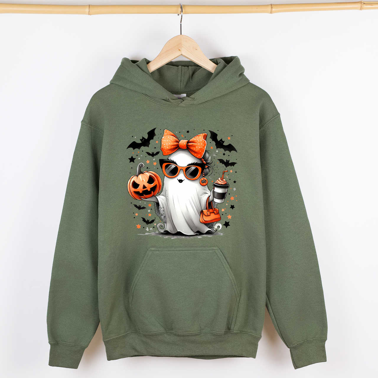 Fancy Coffee Lover Ghost Pumpkin Western Witch Halloween Costume Vintage Graphic Hoodie