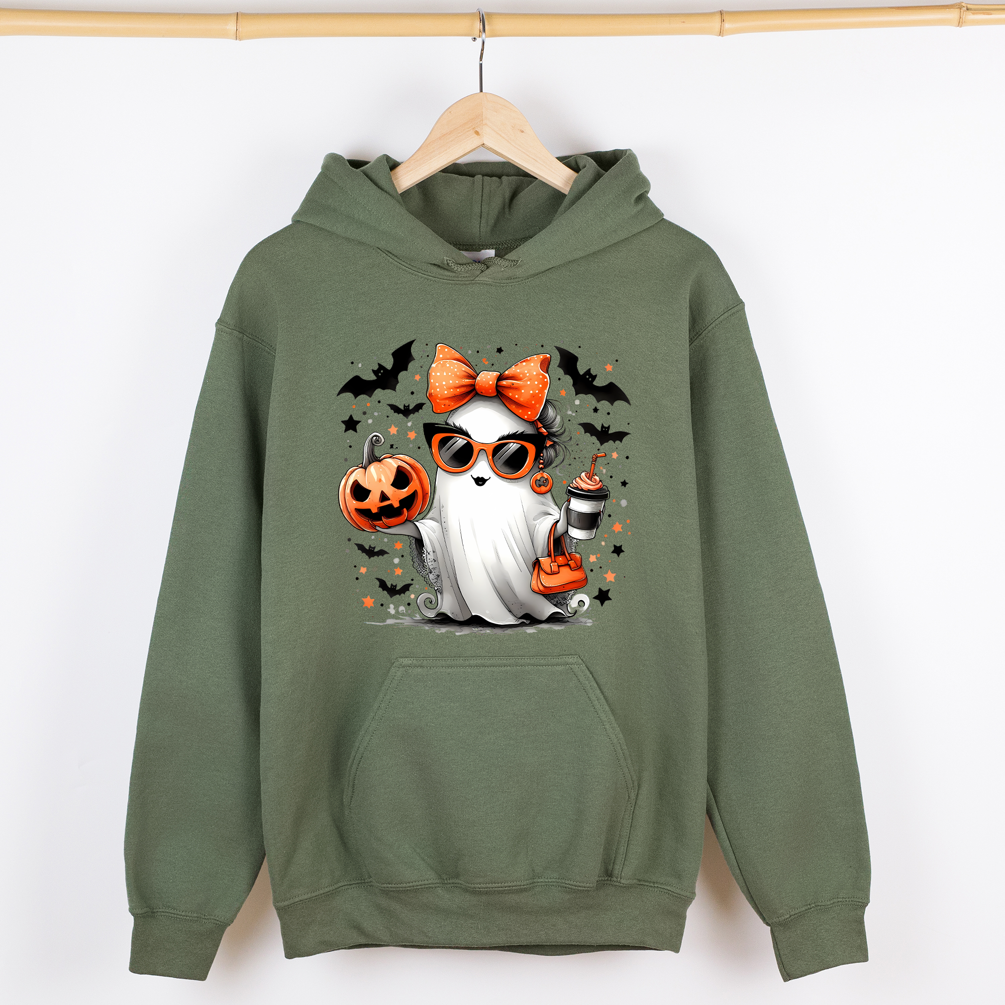 Fancy Coffee Lover Ghost Pumpkin Western Witch Halloween Costume Vintage Graphic Hoodie