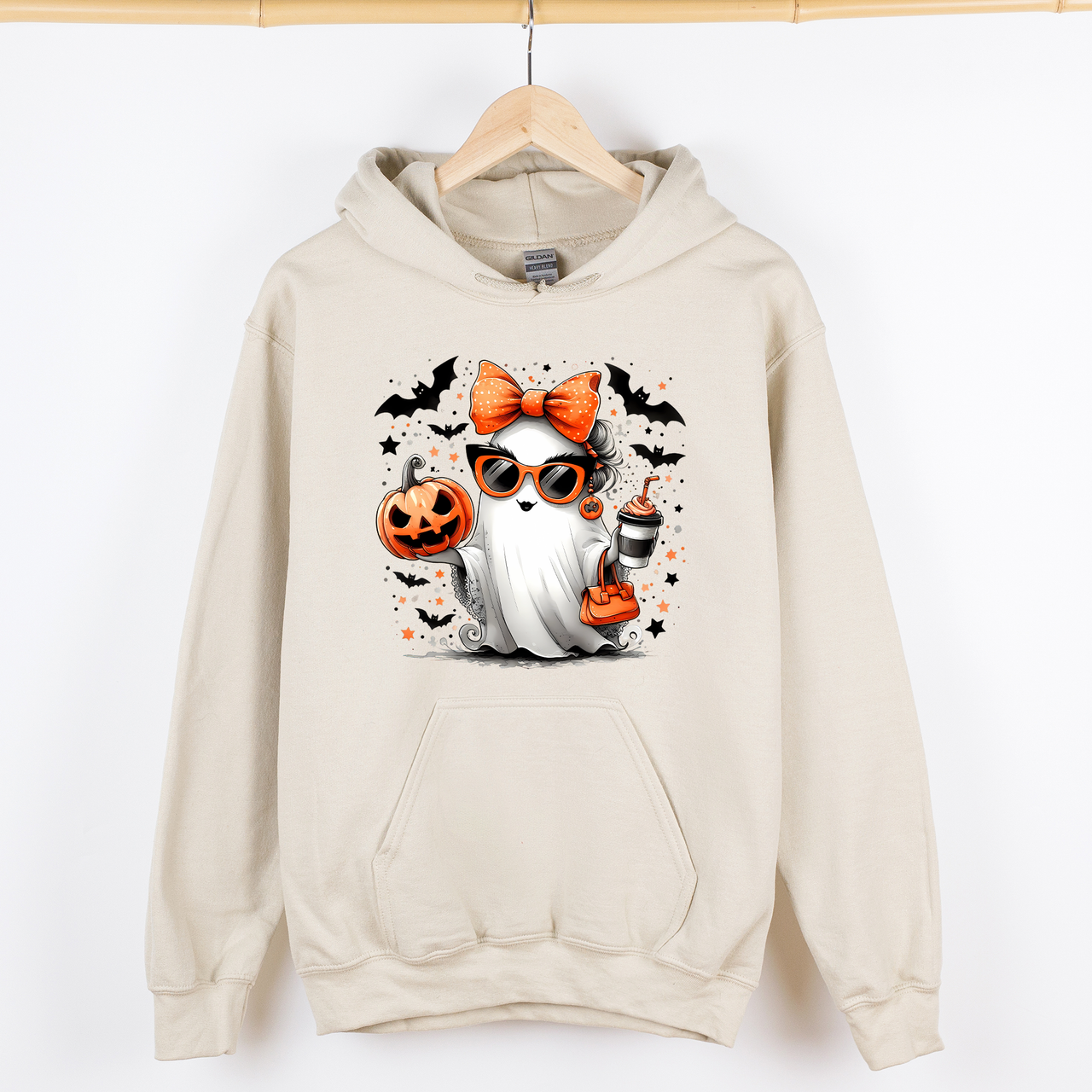 Fancy Coffee Lover Ghost Pumpkin Western Witch Halloween Costume Vintage Graphic Hoodie