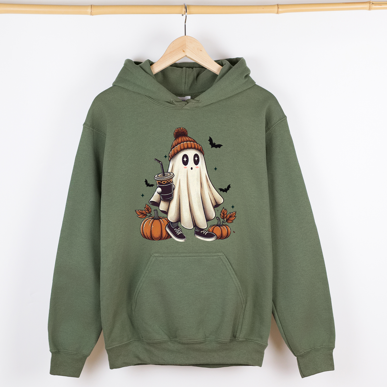 Coffee Lover Ghost Western Witch Aesthetic Halloween Meme Vintage Graphic Hoodie