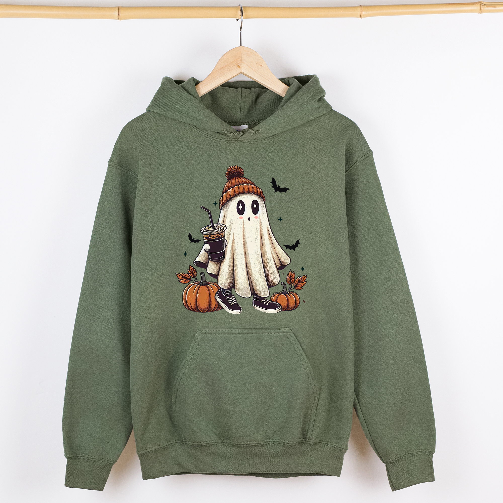 Coffee Lover Ghost Western Witch Aesthetic Halloween Meme Vintage Graphic Hoodie