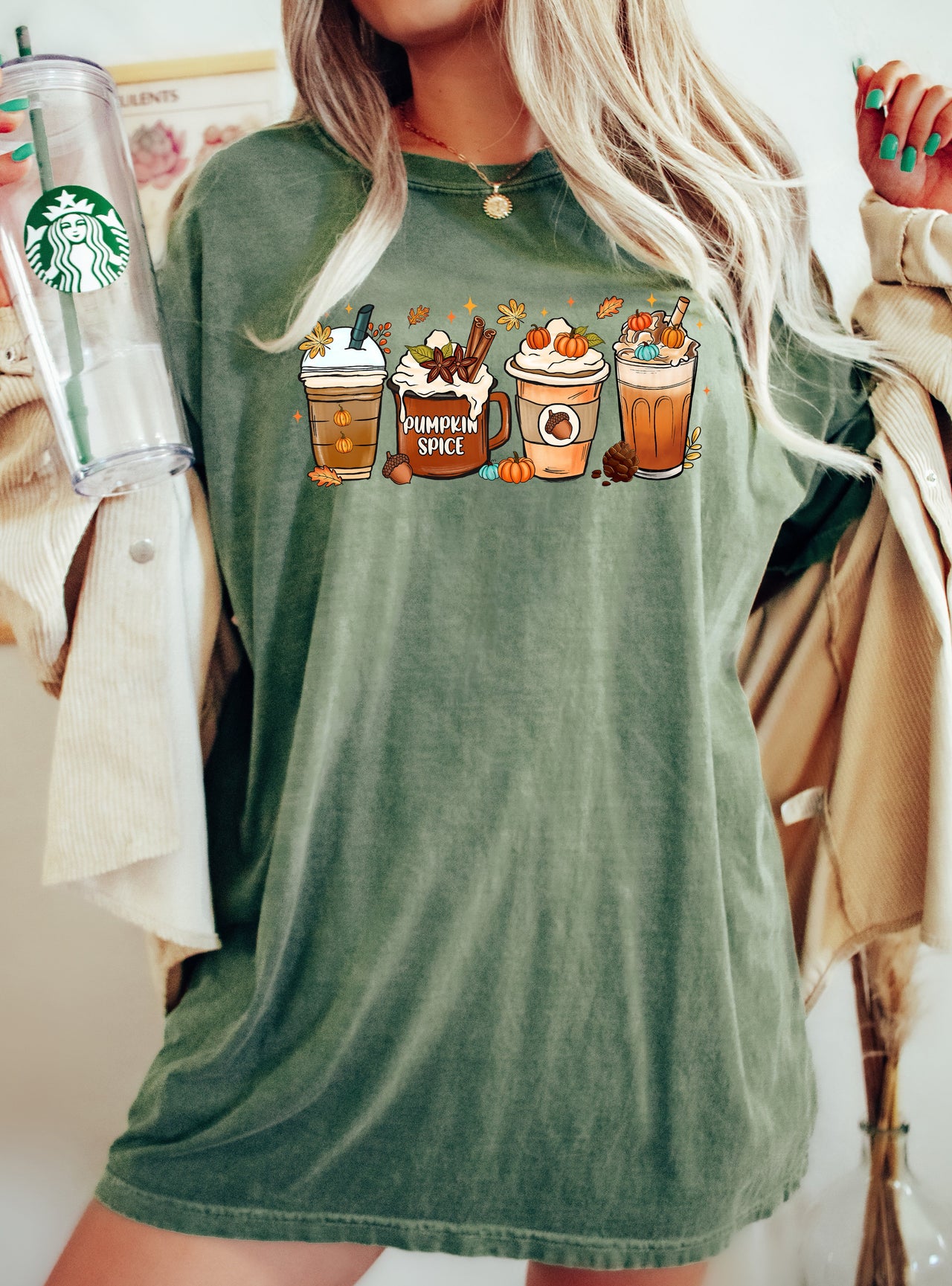 Coffee Lover Pumpkin Spice Fall Western Witch Halloween Costume Comfort Colors Tee