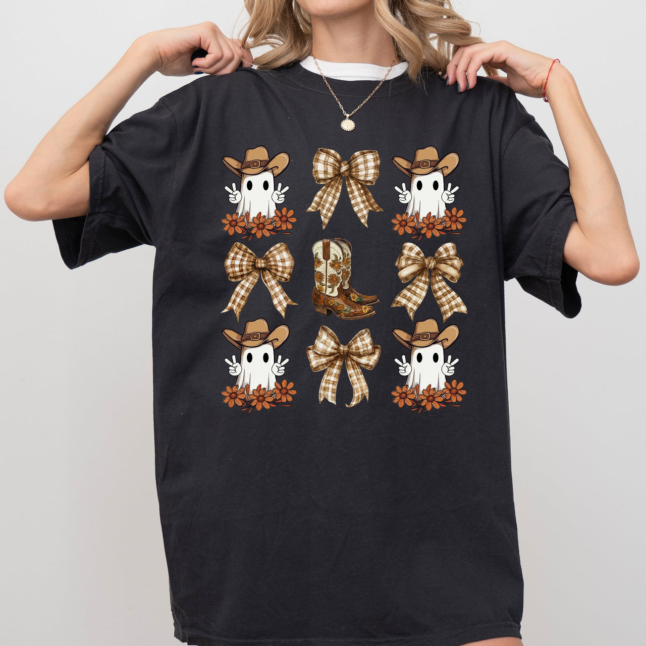 Cowboy Ghost Bow Ribbon Western Witch Aesthetic Meme Halloween Costume Comfort Colors Tee