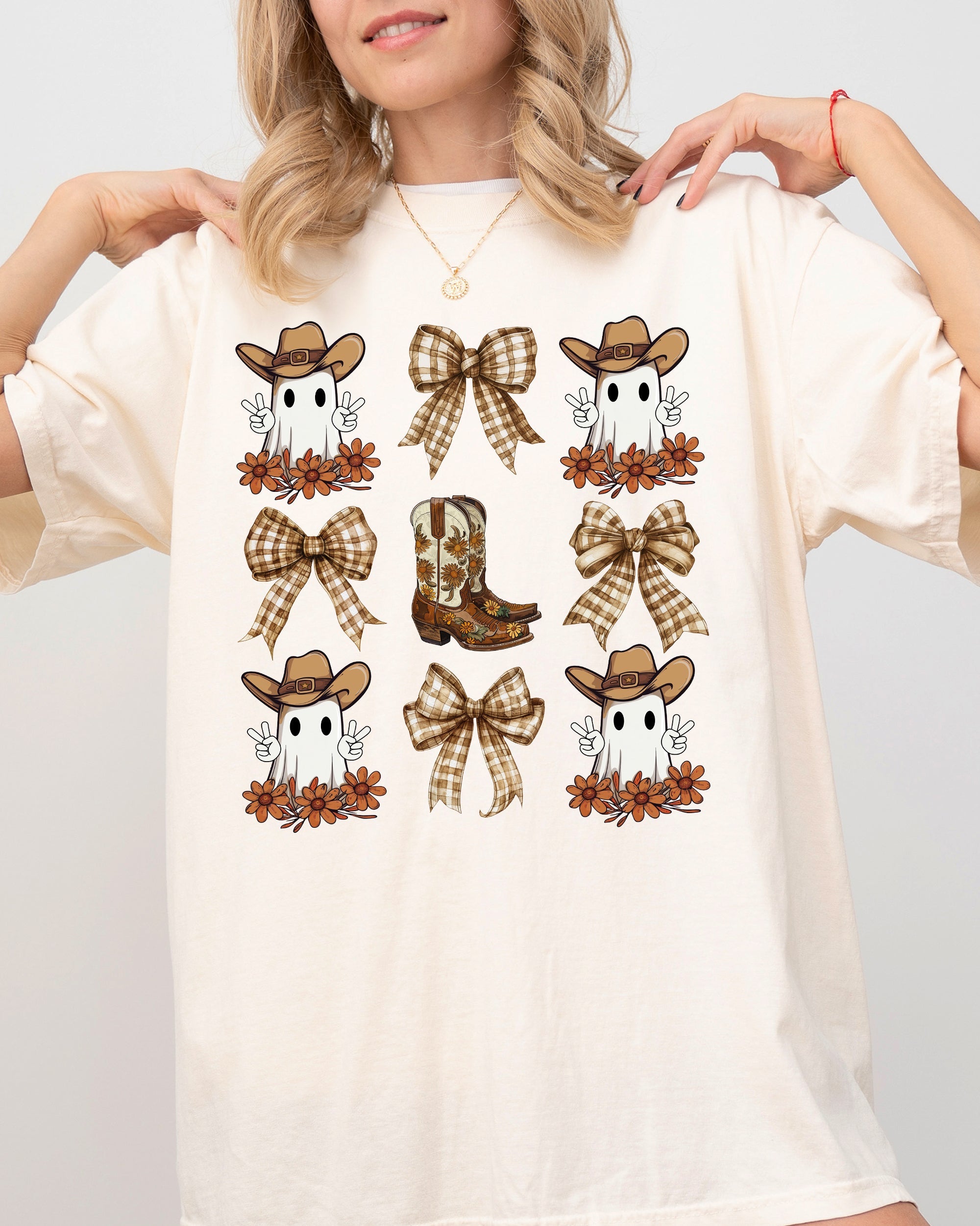 Cowboy Ghost Bow Ribbon Western Witch Aesthetic Meme Halloween Costume Comfort Colors Tee