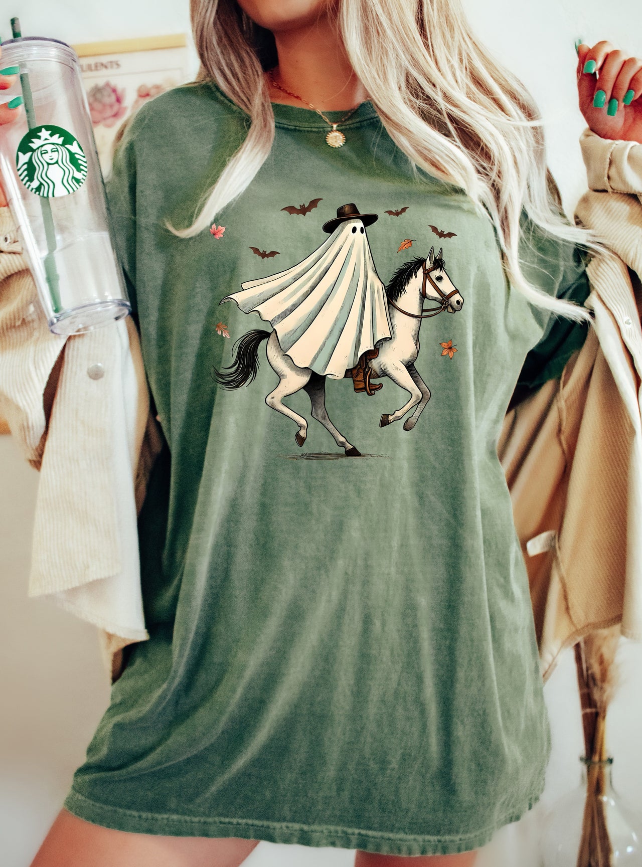 Cowboy Ghost Riding Horse Western Witch Halloween Costume Meme Aesthetic Comfort Colors Tee