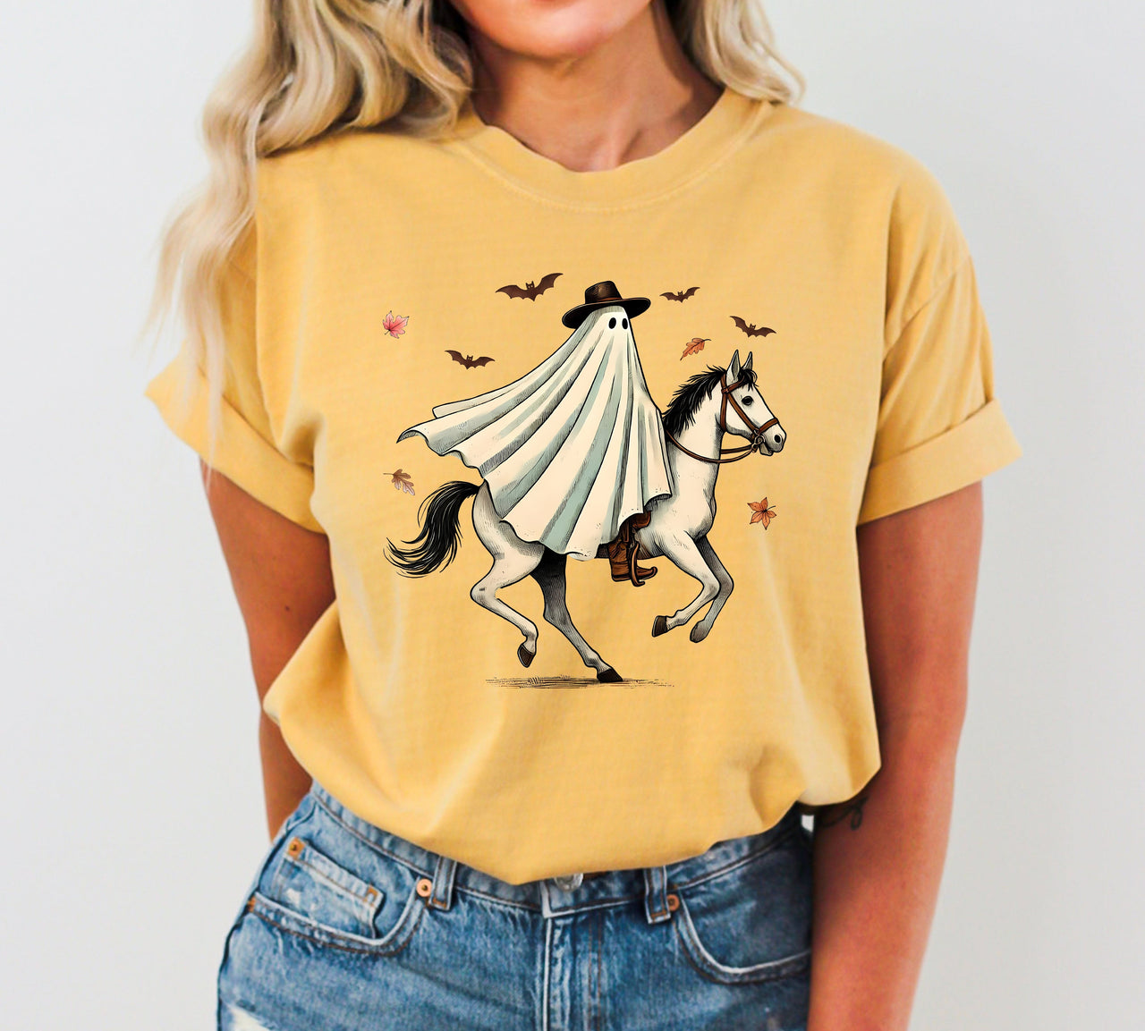 Cowboy Ghost Riding Horse Western Witch Halloween Costume Meme Aesthetic Comfort Colors Tee