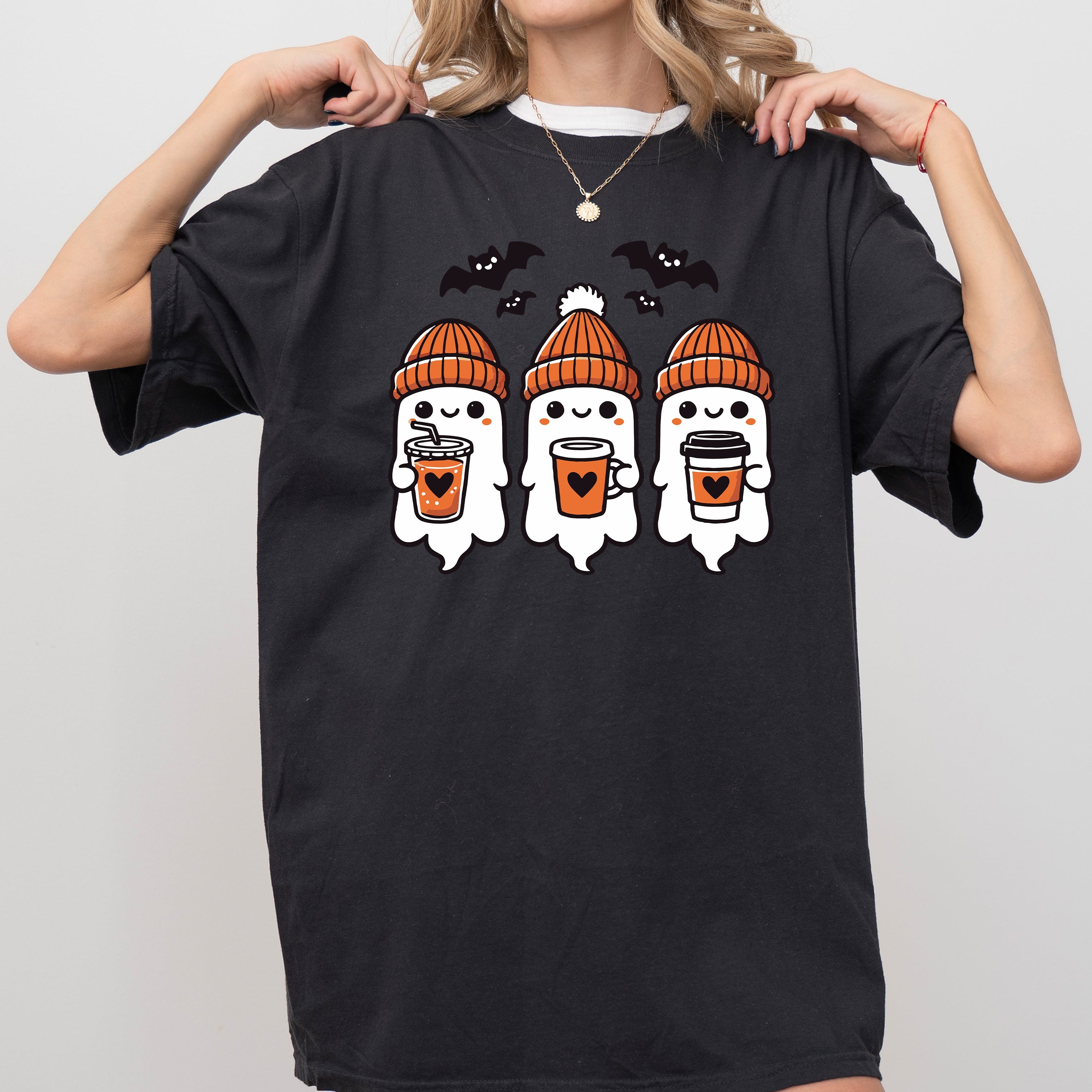 Cute Coffee Lover Ghosts Western Witch Aesthetic Meme Halloween Costume Comfort Colors Tee