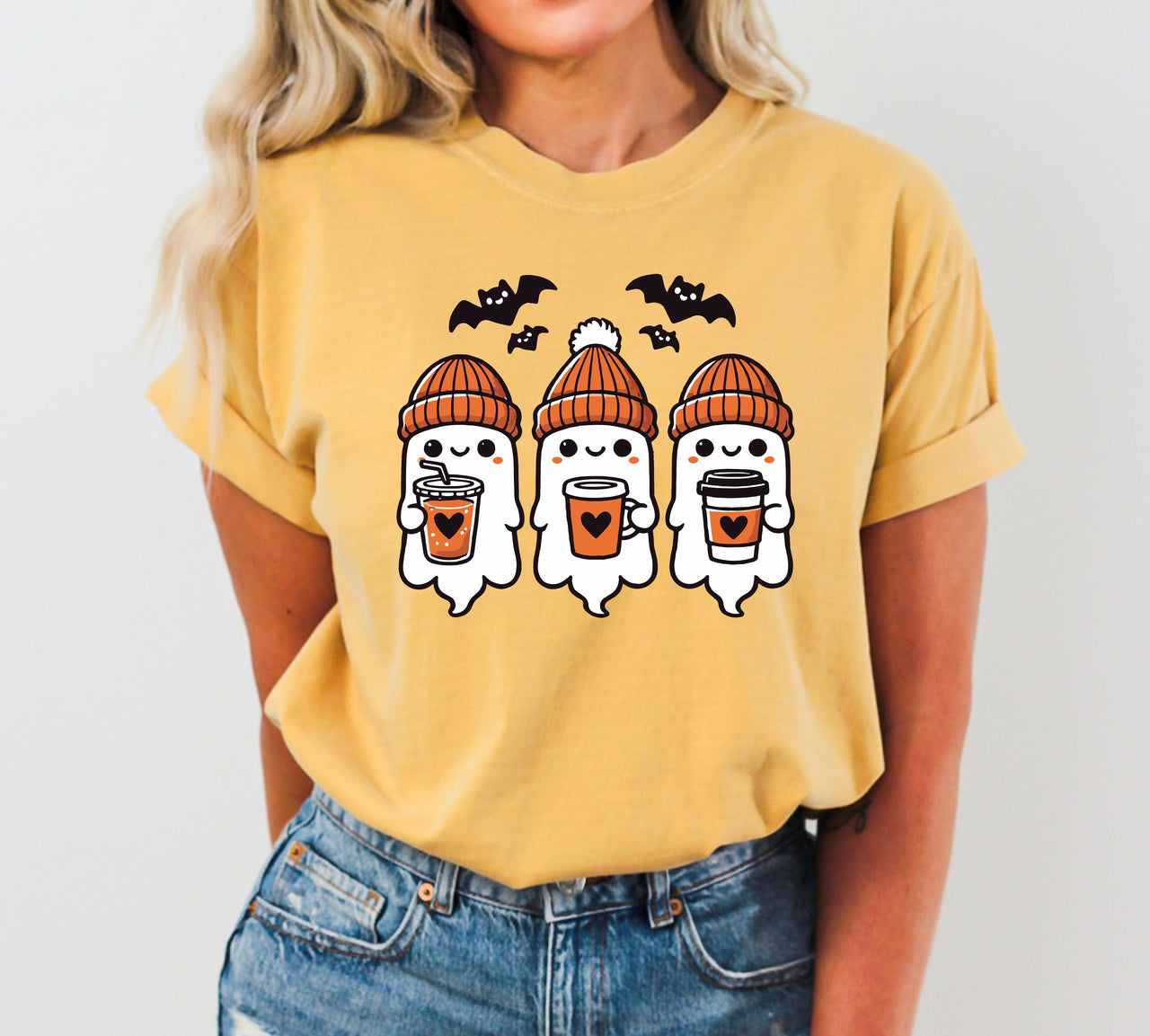Cute Coffee Lover Ghosts Western Witch Aesthetic Meme Halloween Costume Comfort Colors Tee