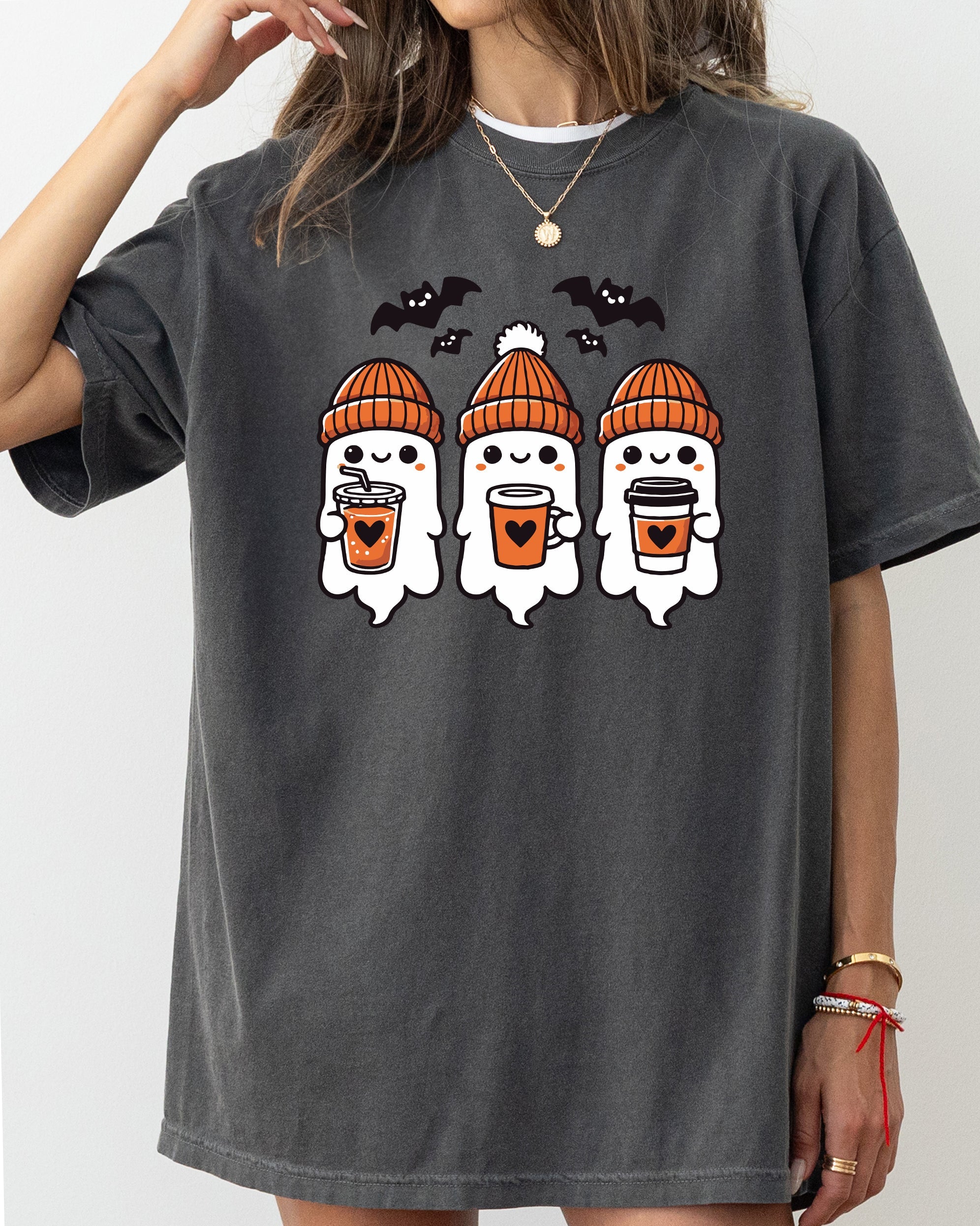 Cute Coffee Lover Ghosts Western Witch Aesthetic Meme Halloween Costume Comfort Colors Tee