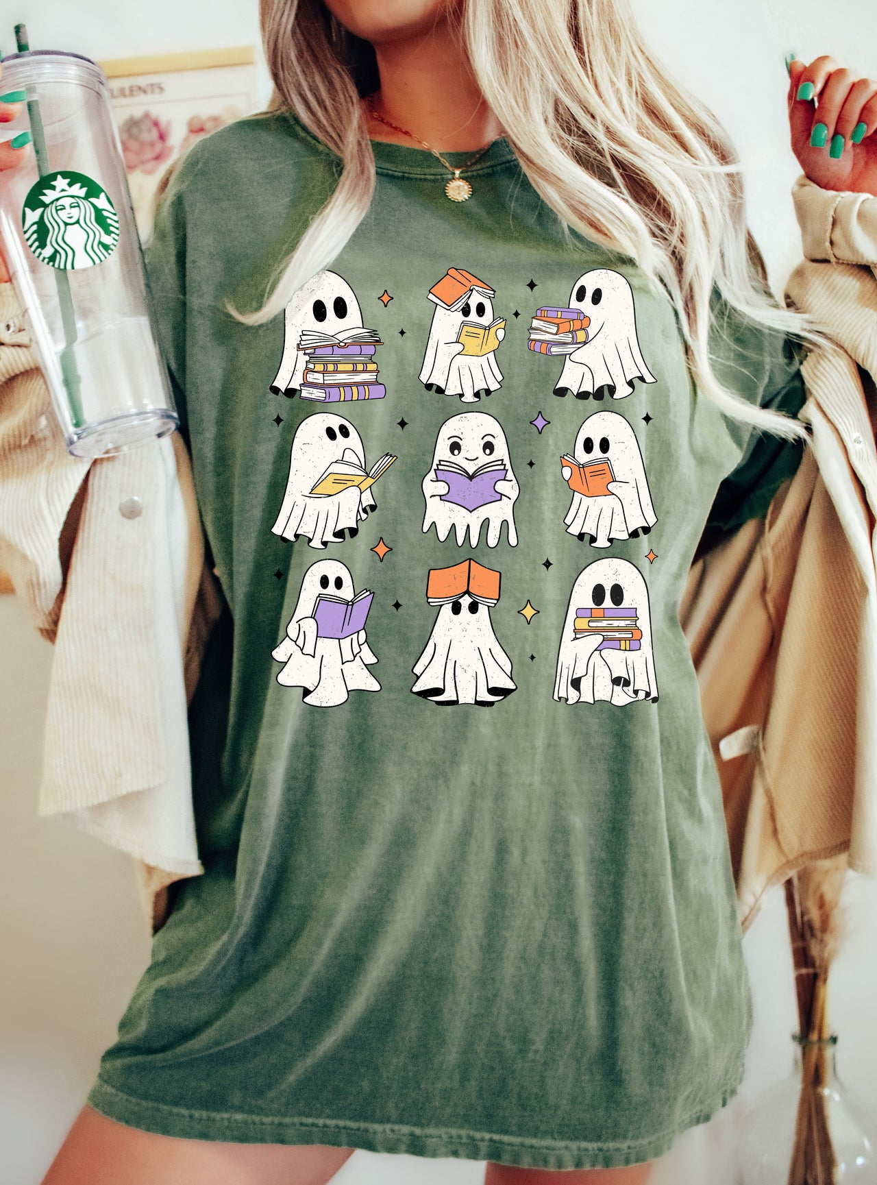 Book Lover Ghosts Reading Western Witch Meme Halloween Costume Comfort Colors Tee