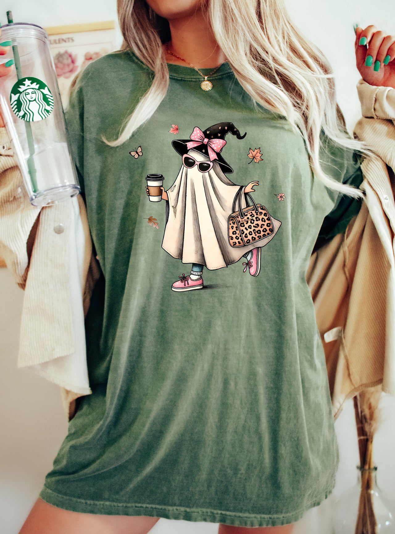 Fancy Ghost Coffee Western Witch Aesthetic Meme Halloween Costume Comfort Colors Tee