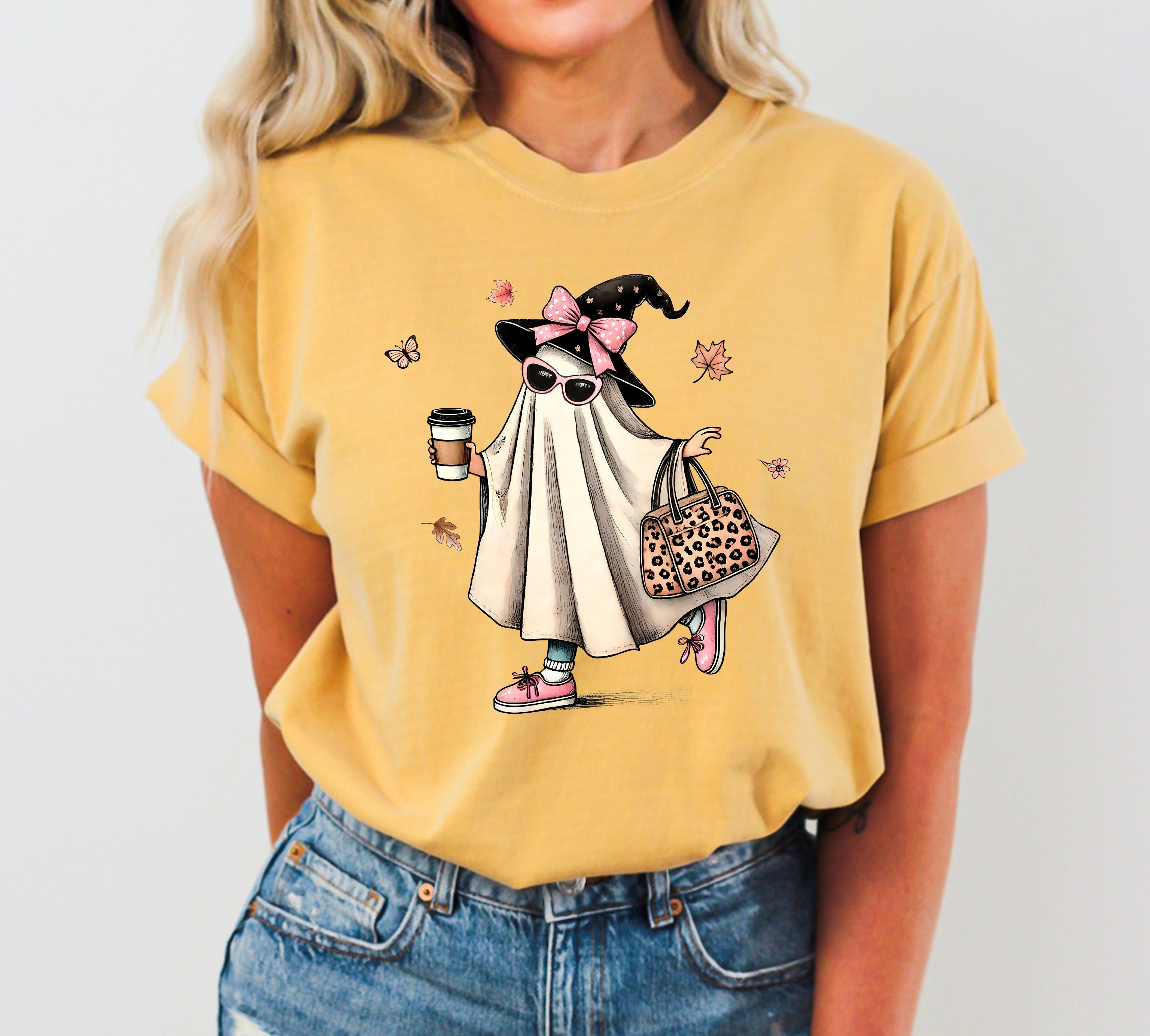 Fancy Ghost Coffee Western Witch Aesthetic Meme Halloween Costume Comfort Colors Tee