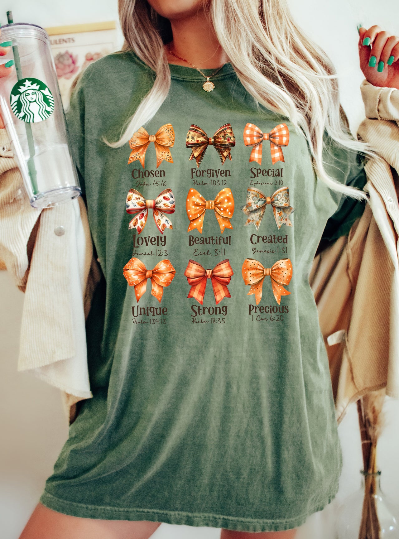 Bible Verse Bow Ribbon Christian Fall Western Witch Meme Halloween Costume Comfort Colors Tee
