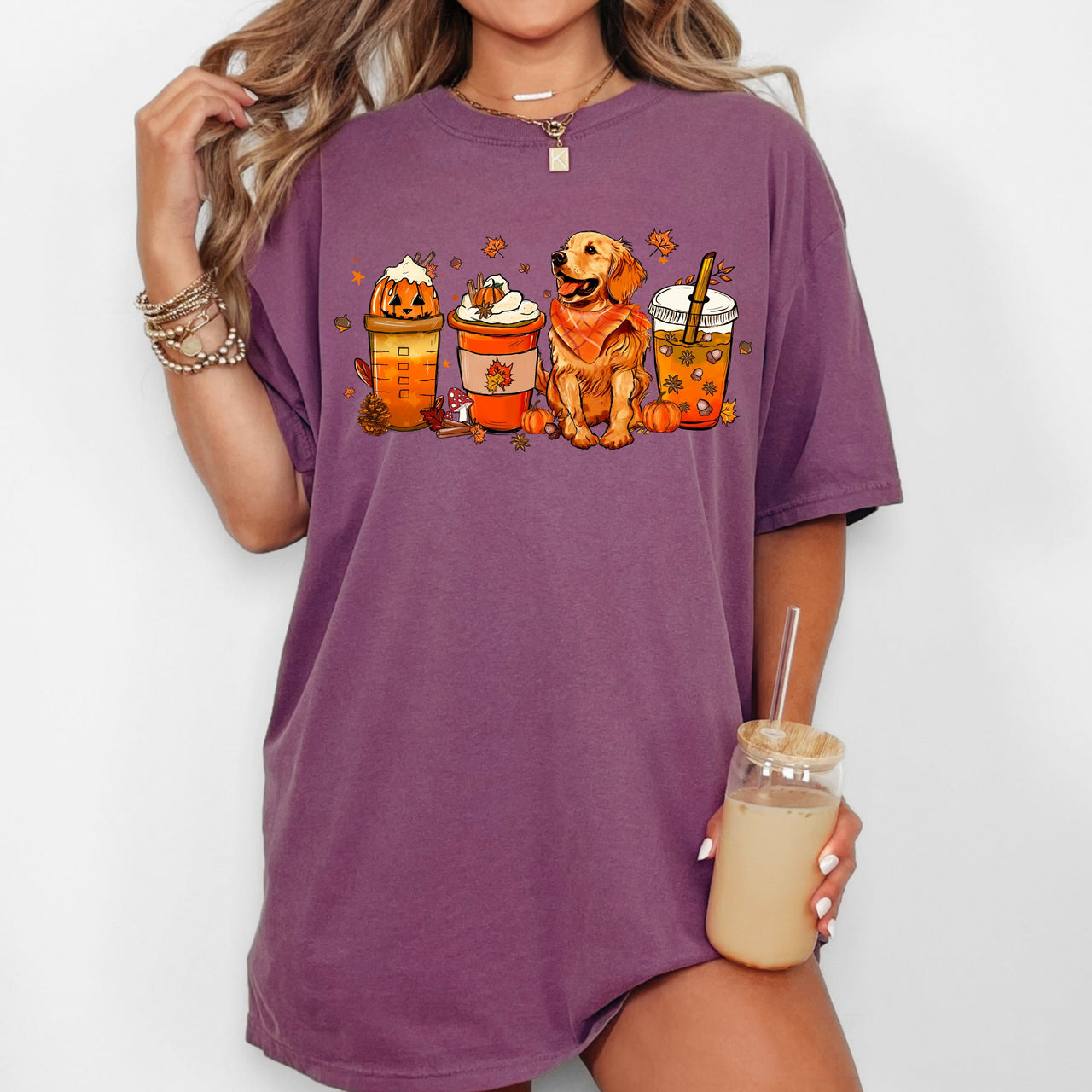 Coffee Lover Dog Golden Retriever Halloween Skeleton Western Witch Meme Costume Comfort Colors Tee