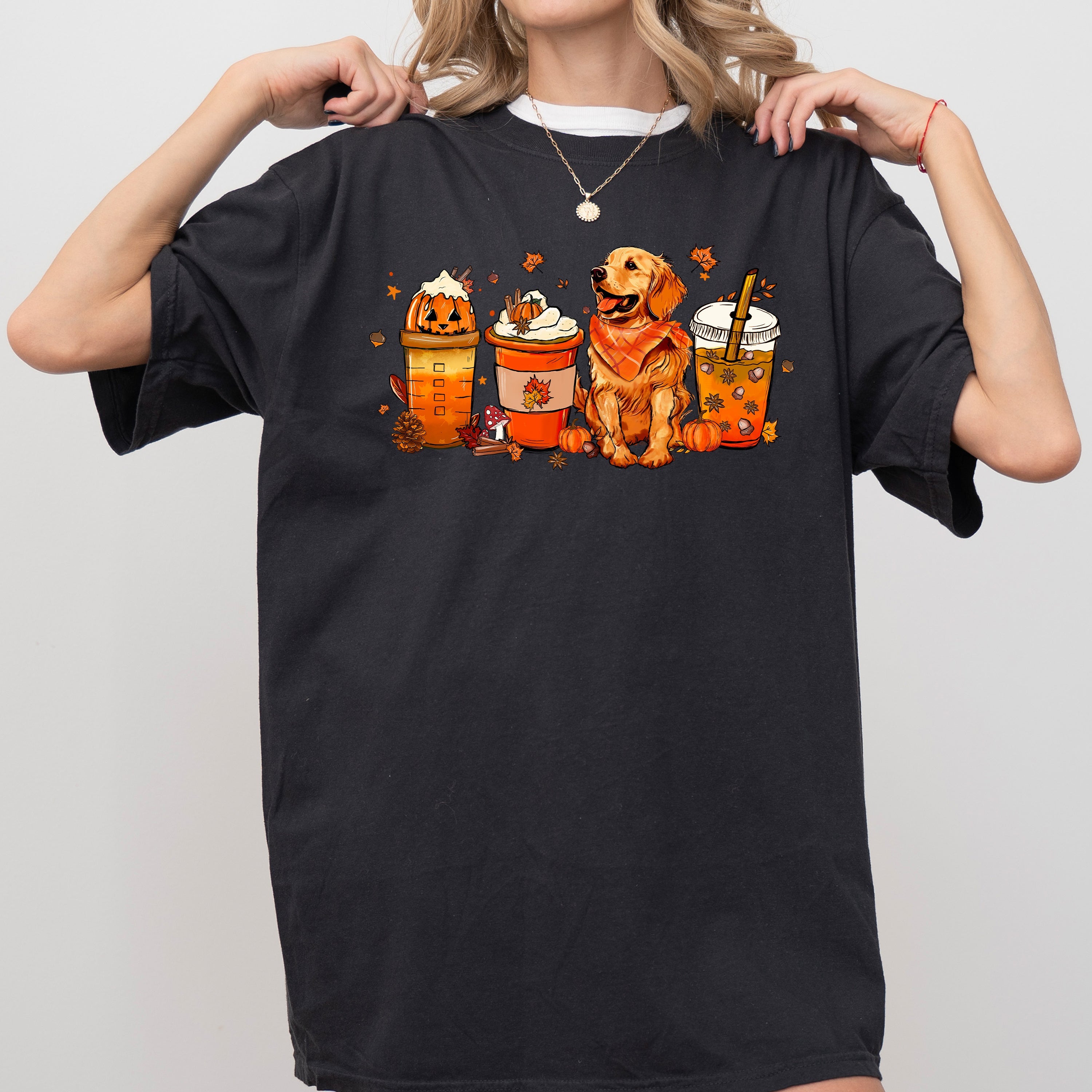 Coffee Lover Dog Golden Retriever Halloween Skeleton Western Witch Meme Costume Comfort Colors Tee