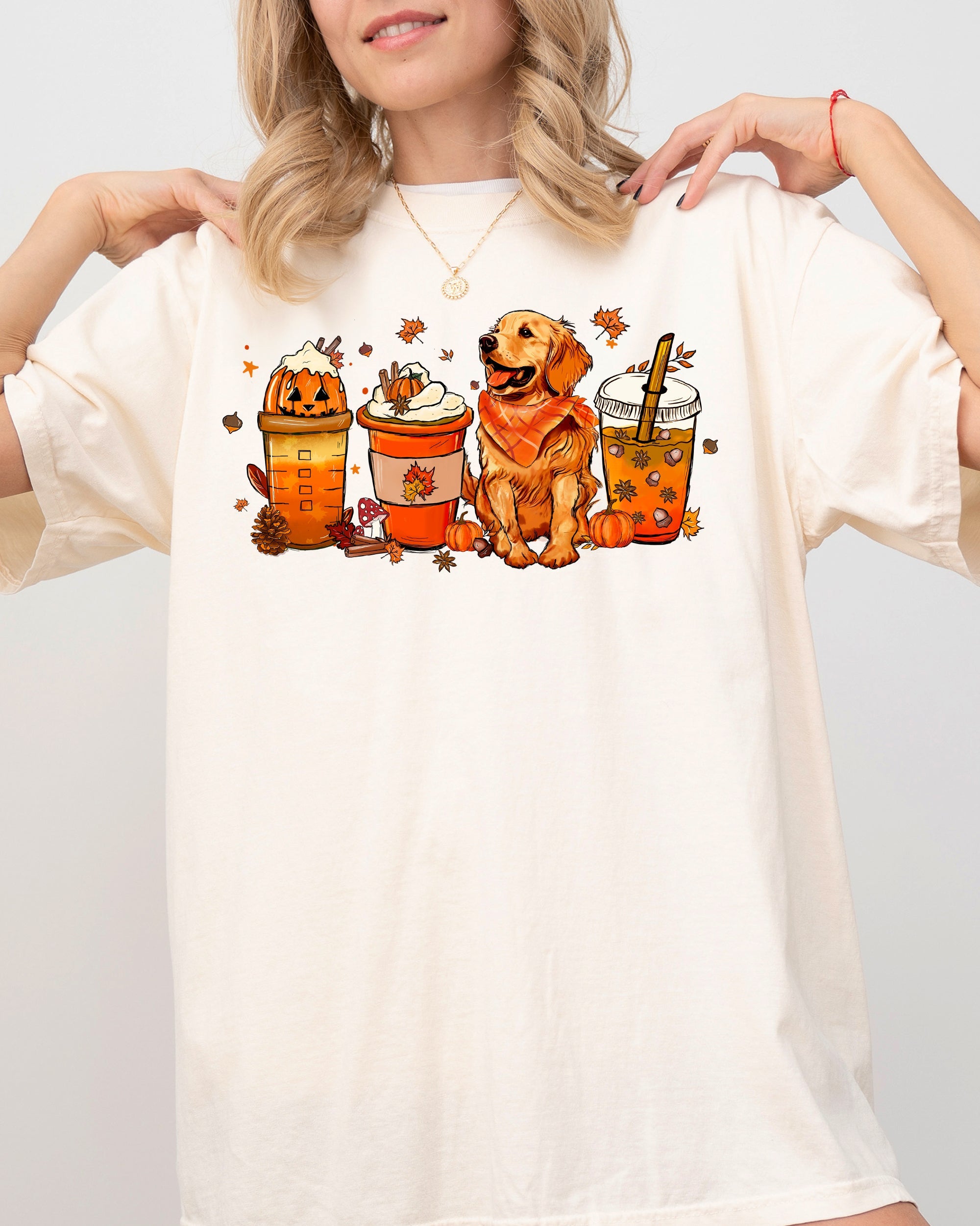 Coffee Lover Dog Golden Retriever Halloween Skeleton Western Witch Meme Costume Comfort Colors Tee