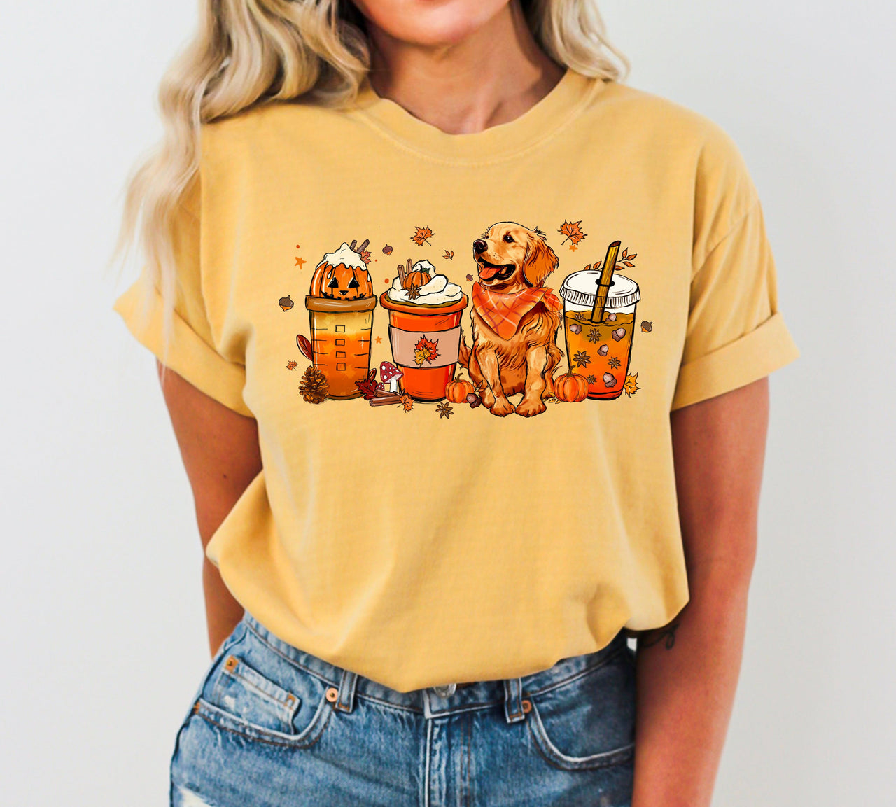 Coffee Lover Dog Golden Retriever Halloween Skeleton Western Witch Meme Costume Comfort Colors Tee