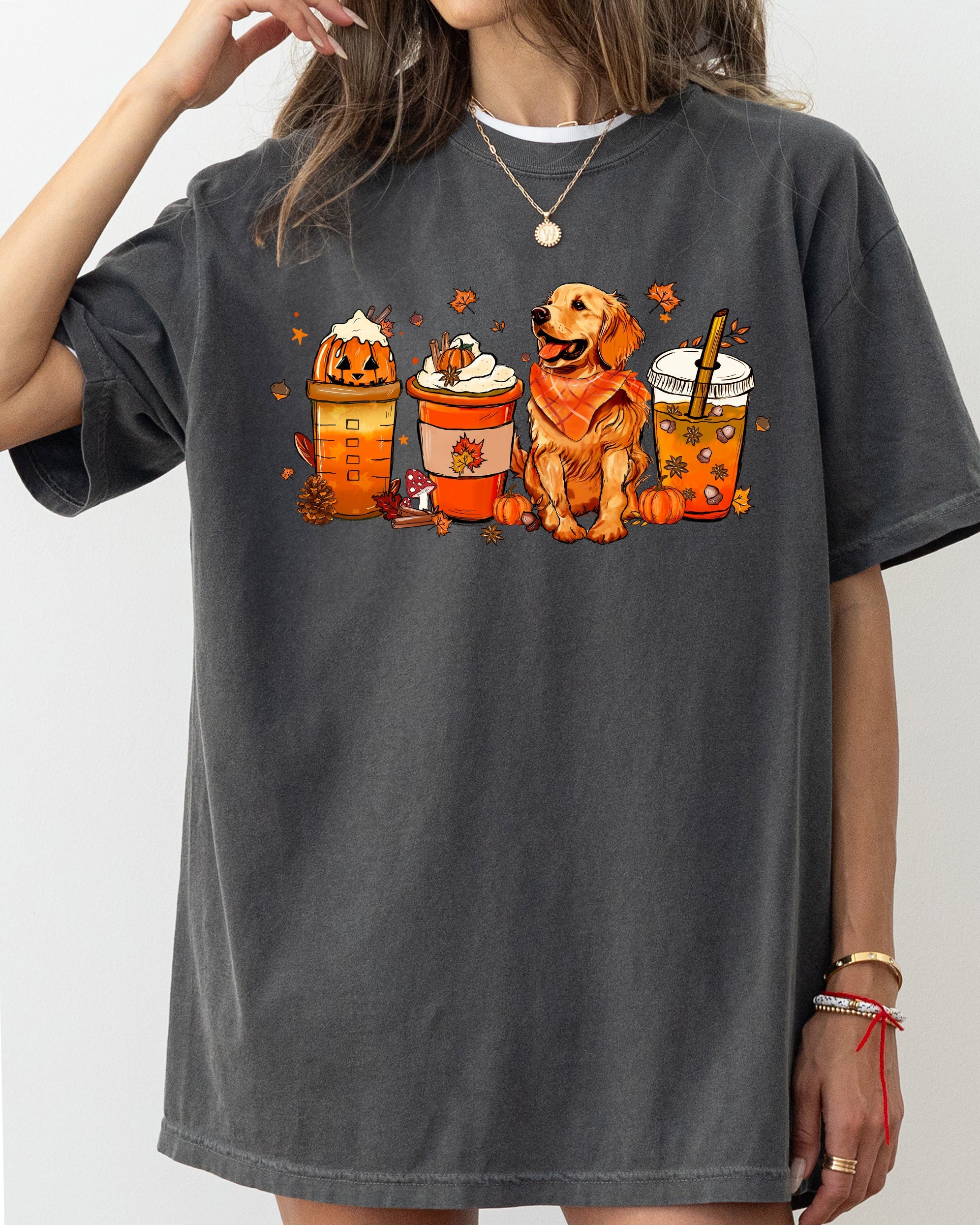 Coffee Lover Dog Golden Retriever Halloween Skeleton Western Witch Meme Costume Comfort Colors Tee
