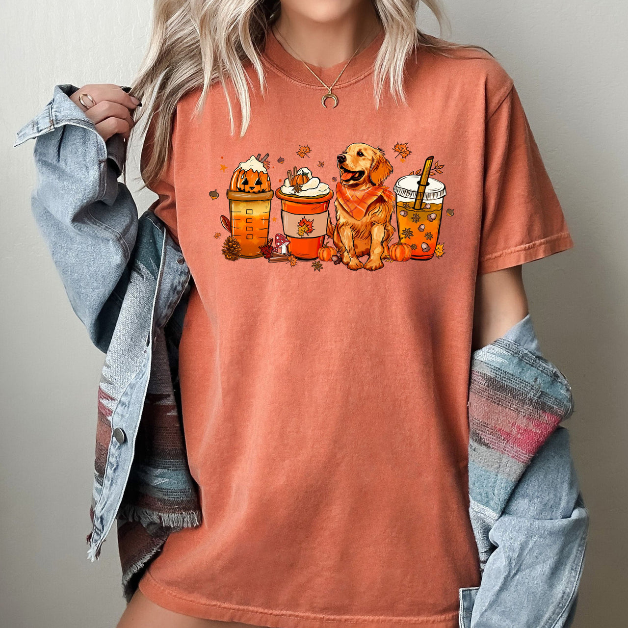 Coffee Lover Dog Golden Retriever Halloween Skeleton Western Witch Meme Costume Comfort Colors Tee