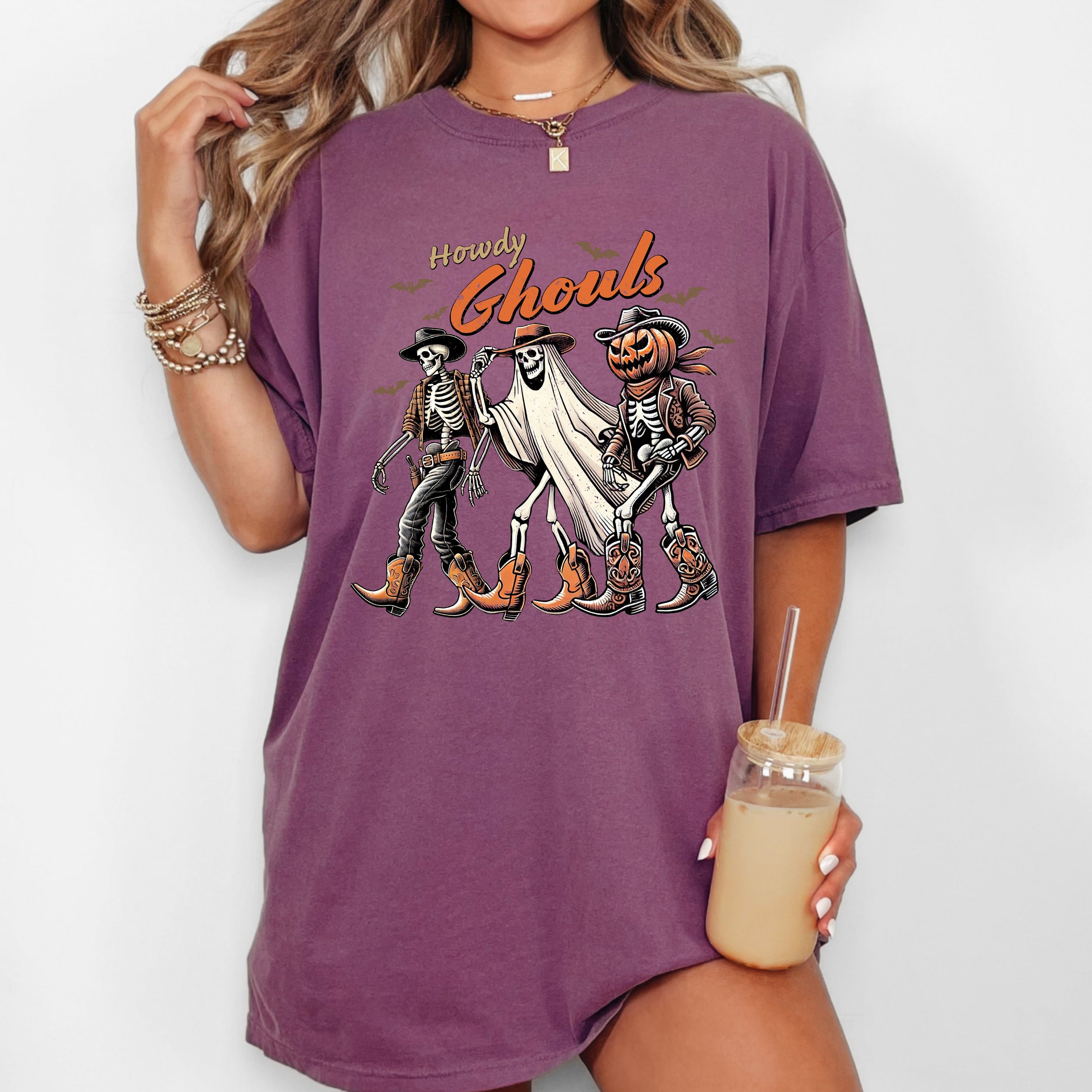 Howdy Ghouls Halloween Cowboy Skeleton Western Witch Meme Costume Inspired Comfort Colors Tee