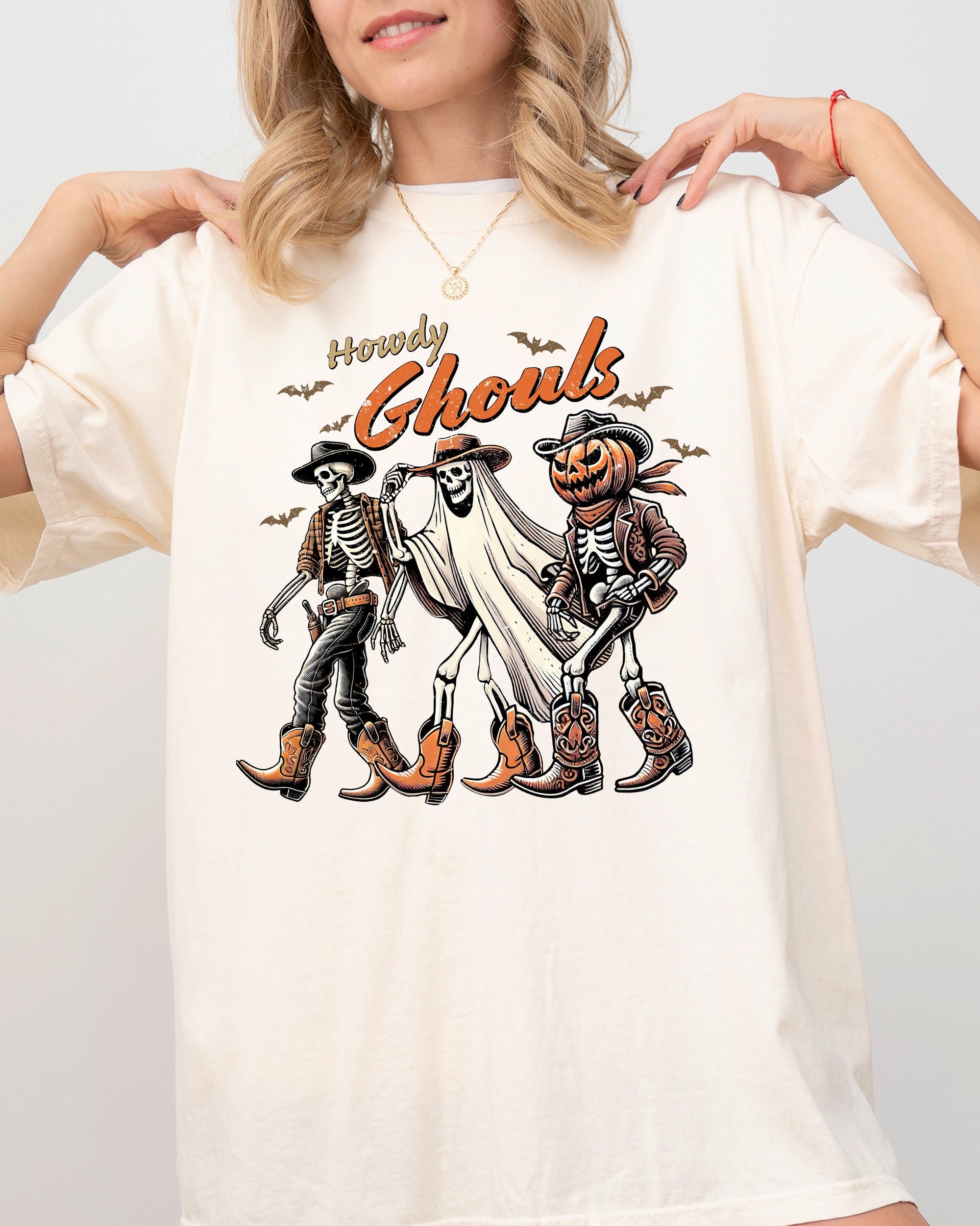 Howdy Ghouls Halloween Cowboy Skeleton Western Witch Meme Costume Inspired Comfort Colors Tee