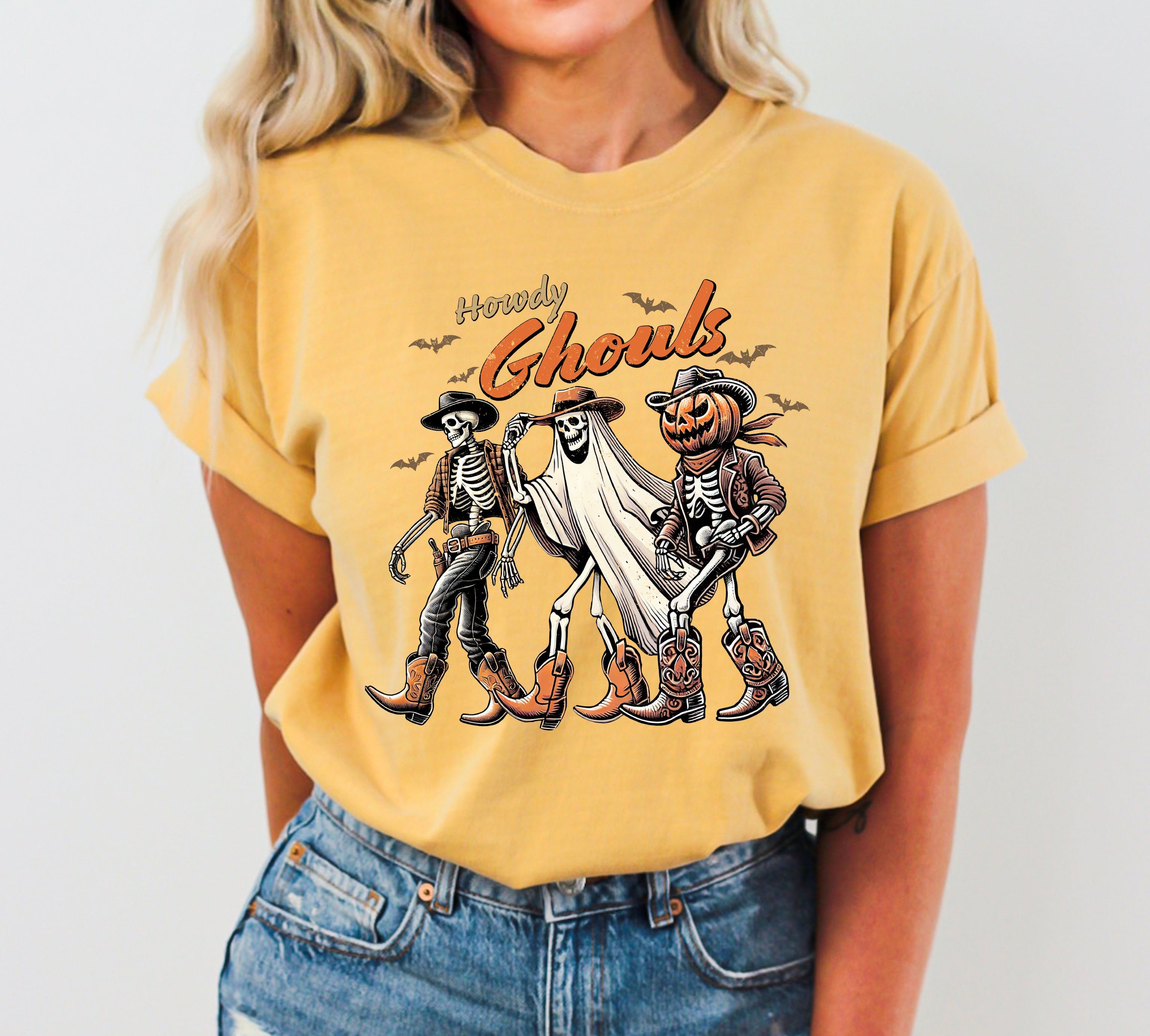 Howdy Ghouls Halloween Cowboy Skeleton Western Witch Meme Costume Inspired Comfort Colors Tee