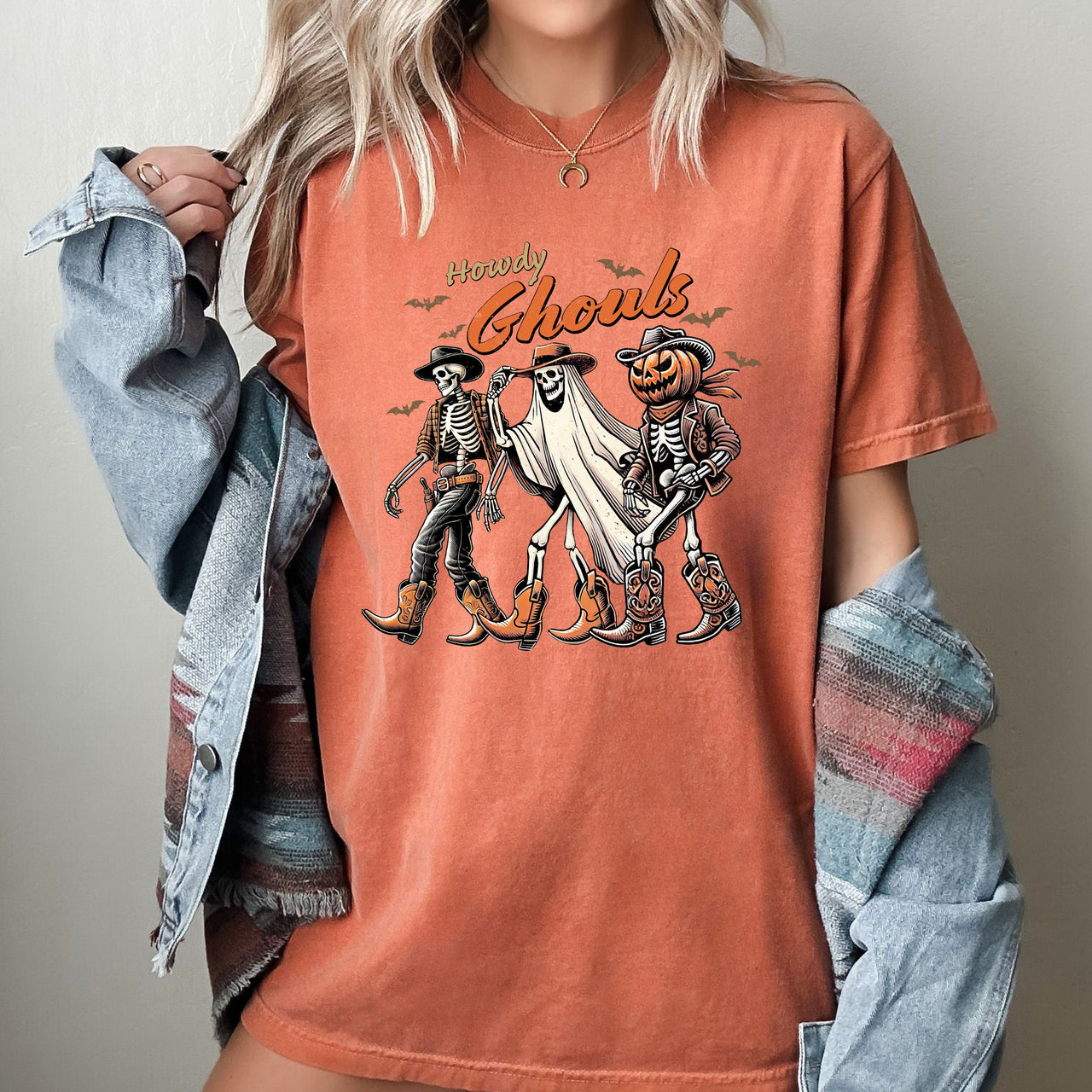 Howdy Ghouls Halloween Cowboy Skeleton Western Witch Meme Costume Inspired Comfort Colors Tee