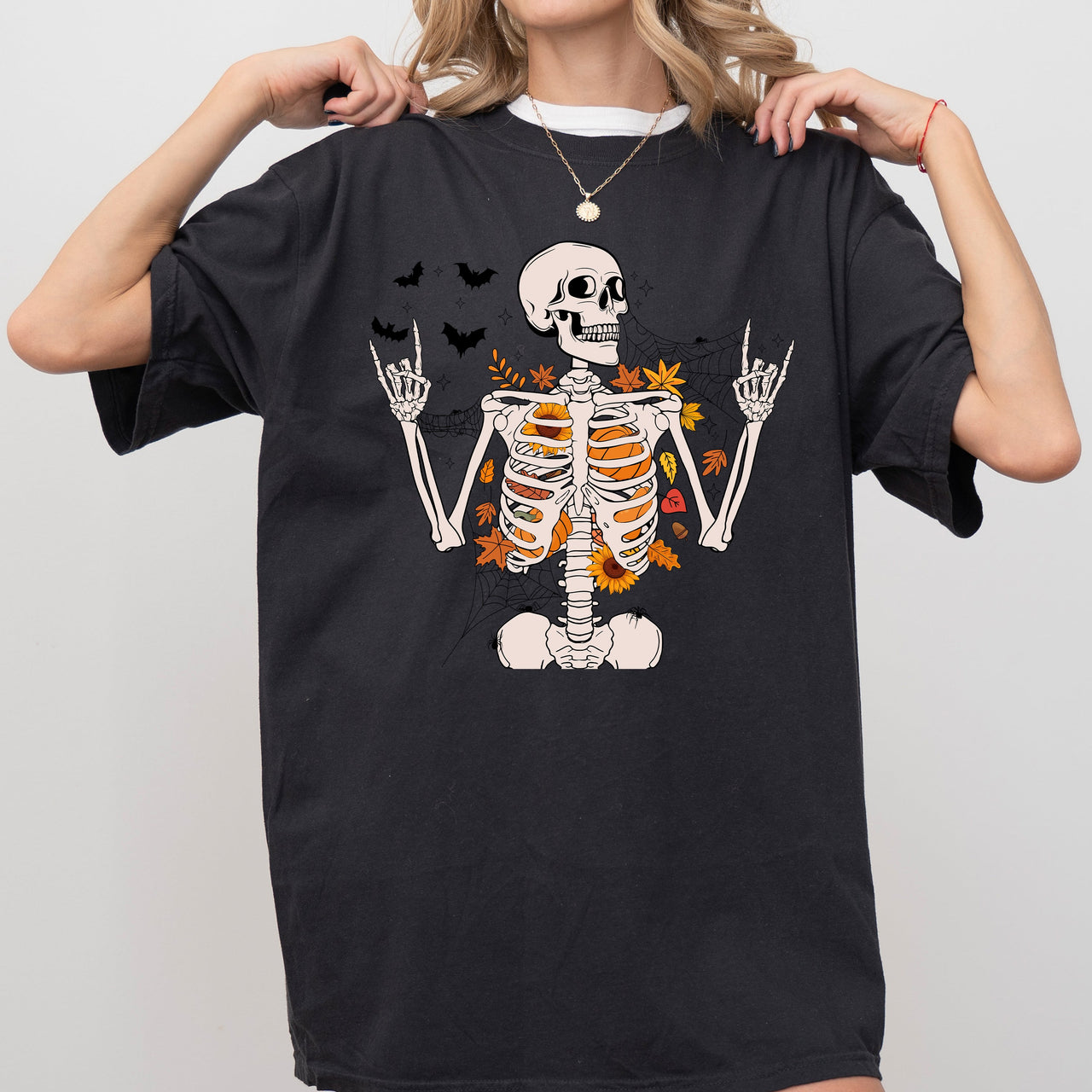 Funny Skeleton Flowers Rock Western Witch Halloween Meme Graphic Comfort Colors Tee