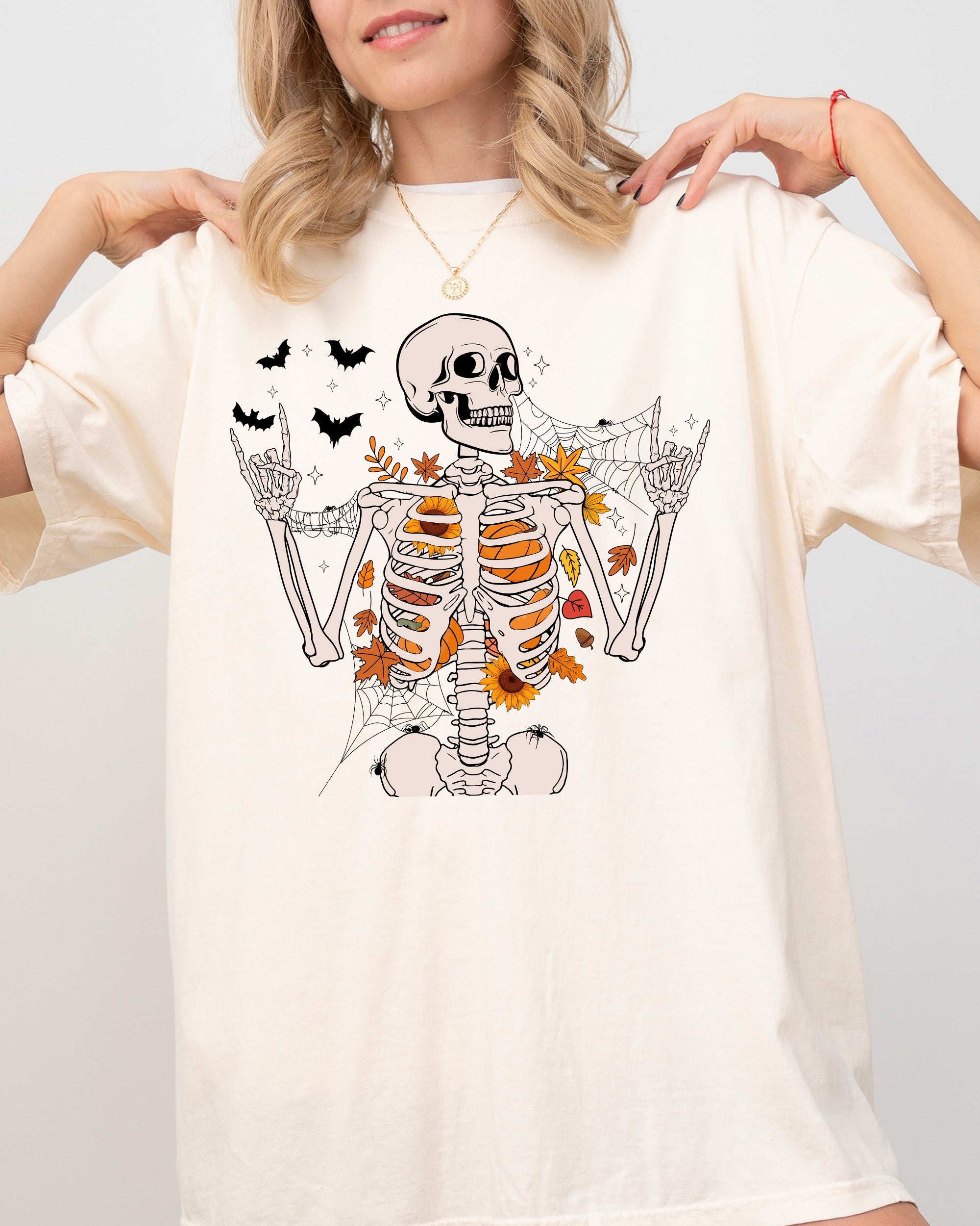 Funny Skeleton Flowers Rock Western Witch Halloween Meme Graphic Comfort Colors Tee
