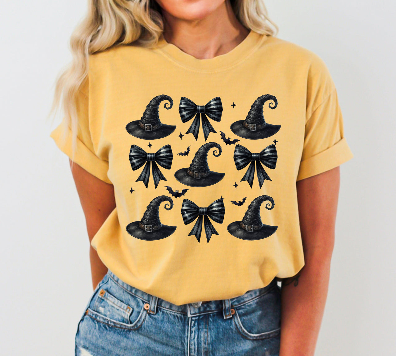 Mini Witch Hats Bows Western Witch Aesthetic Meme Halloween Costume Comfort Colors Tee