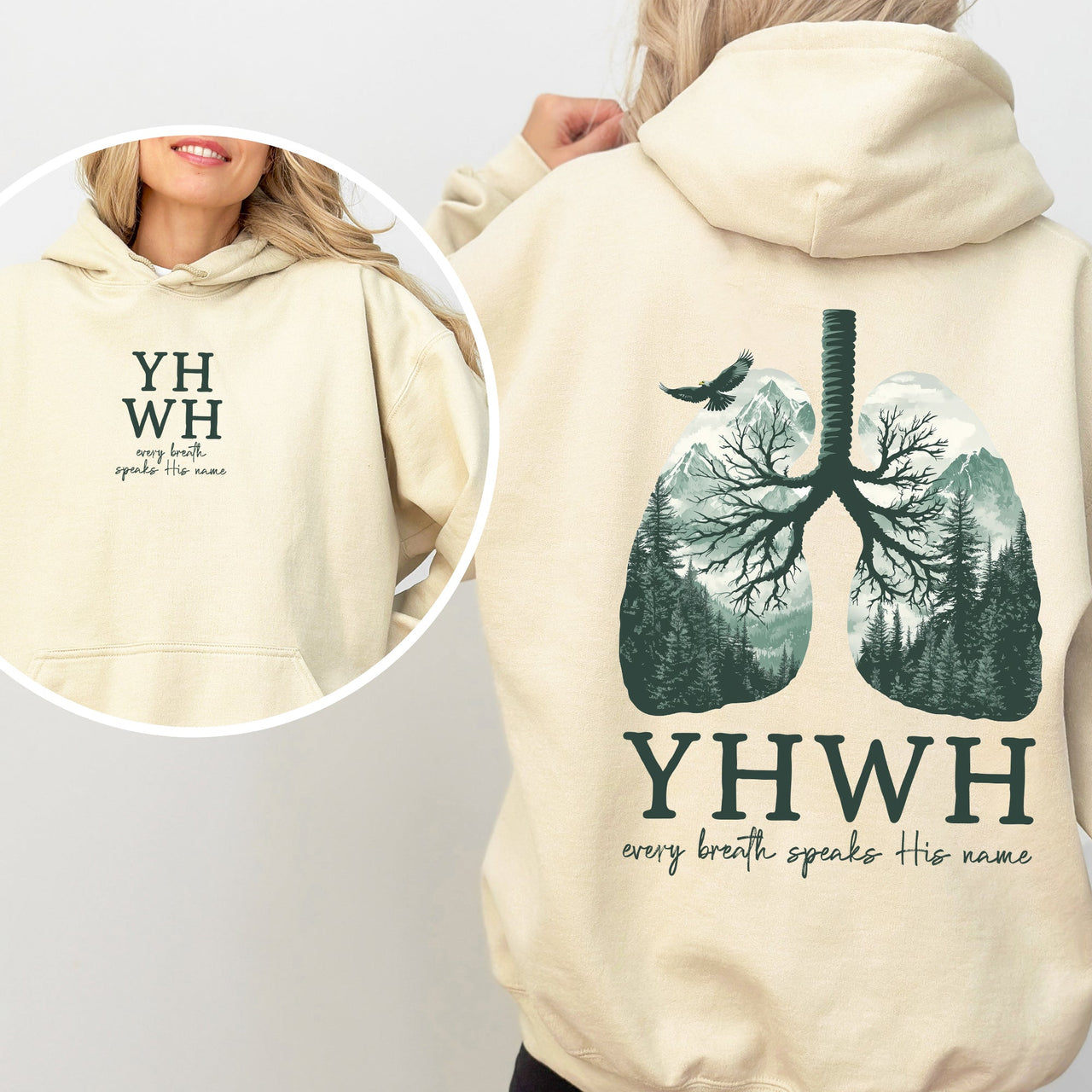 YHWH Lungs Christian Front And Back Every Breath Speak His Name Hebrew Name Of God Faith Apparel Hooded Sweatshirt