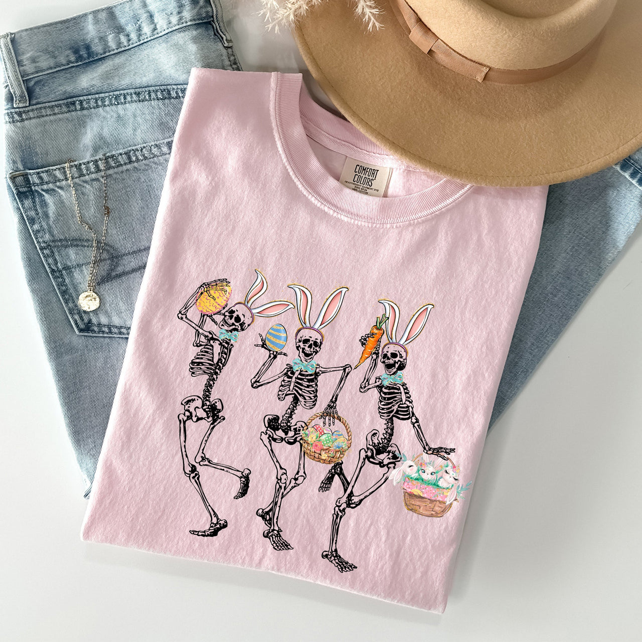 Dancing Easter Skeleton Rabbit Bunnies In Festive Spring Celebration Comfort Colors Tee