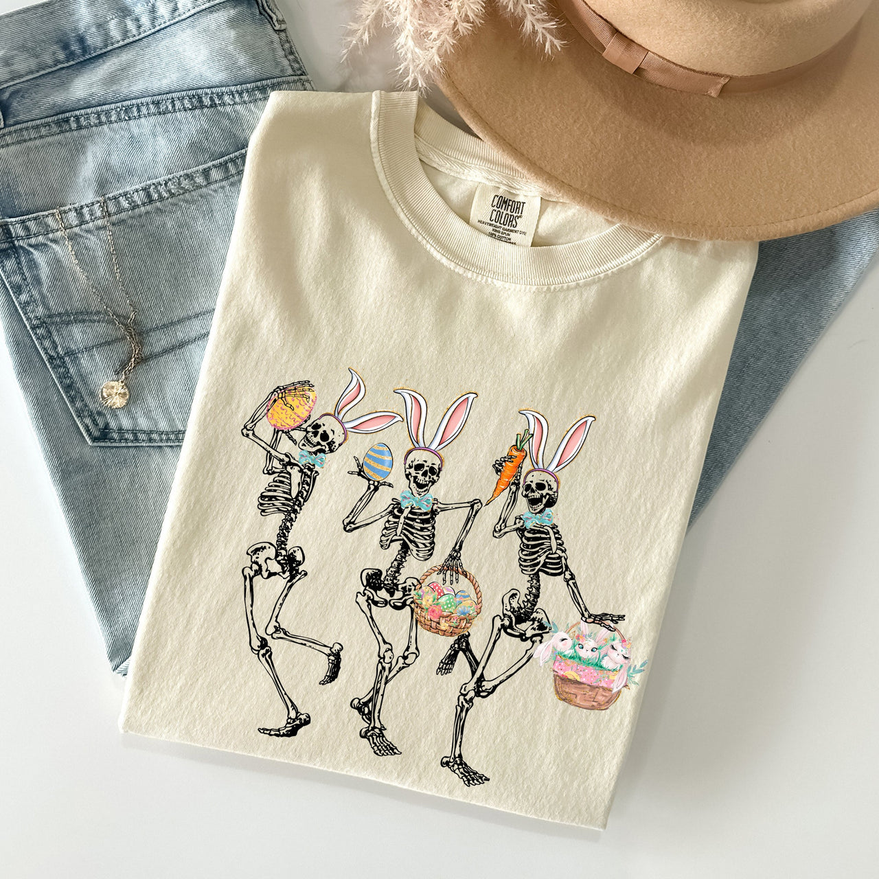 Dancing Easter Skeleton Rabbit Bunnies In Festive Spring Celebration Comfort Colors Tee
