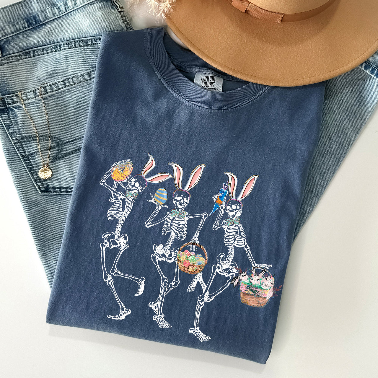 Dancing Easter Skeleton Rabbit Bunnies In Festive Spring Celebration Comfort Colors Tee