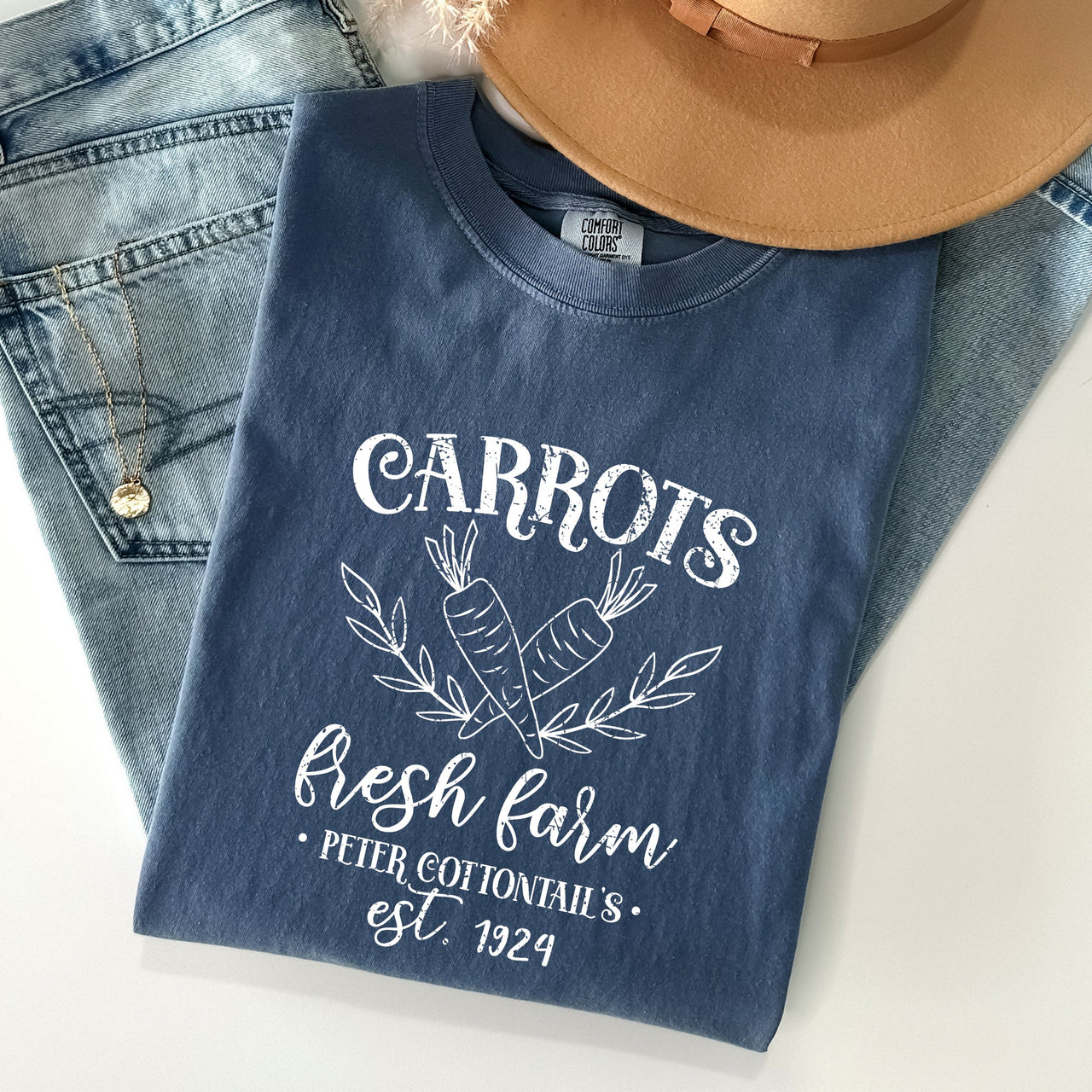 Farm Fresh Carrots Peter Cottontail Retro Farm Sign Easter Nostalgic Comfort Colors Tee
