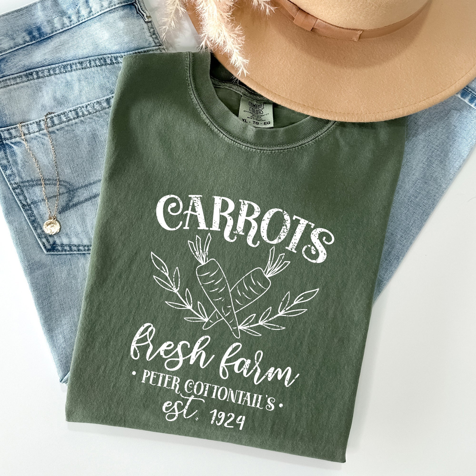Farm Fresh Carrots Peter Cottontail Retro Farm Sign Easter Nostalgic Comfort Colors Tee