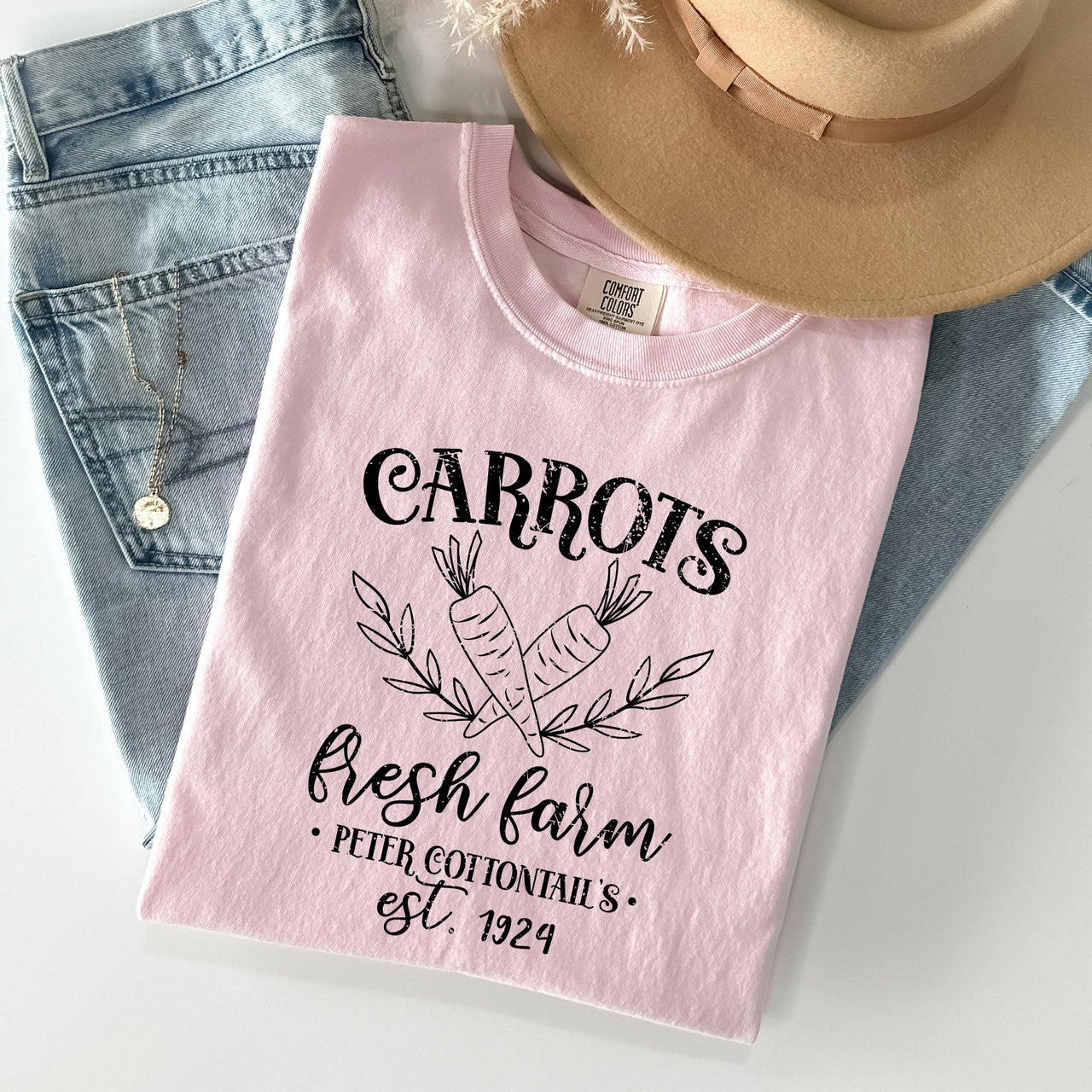 Farm Fresh Carrots Peter Cottontail Retro Farm Sign Easter Nostalgic Comfort Colors Tee