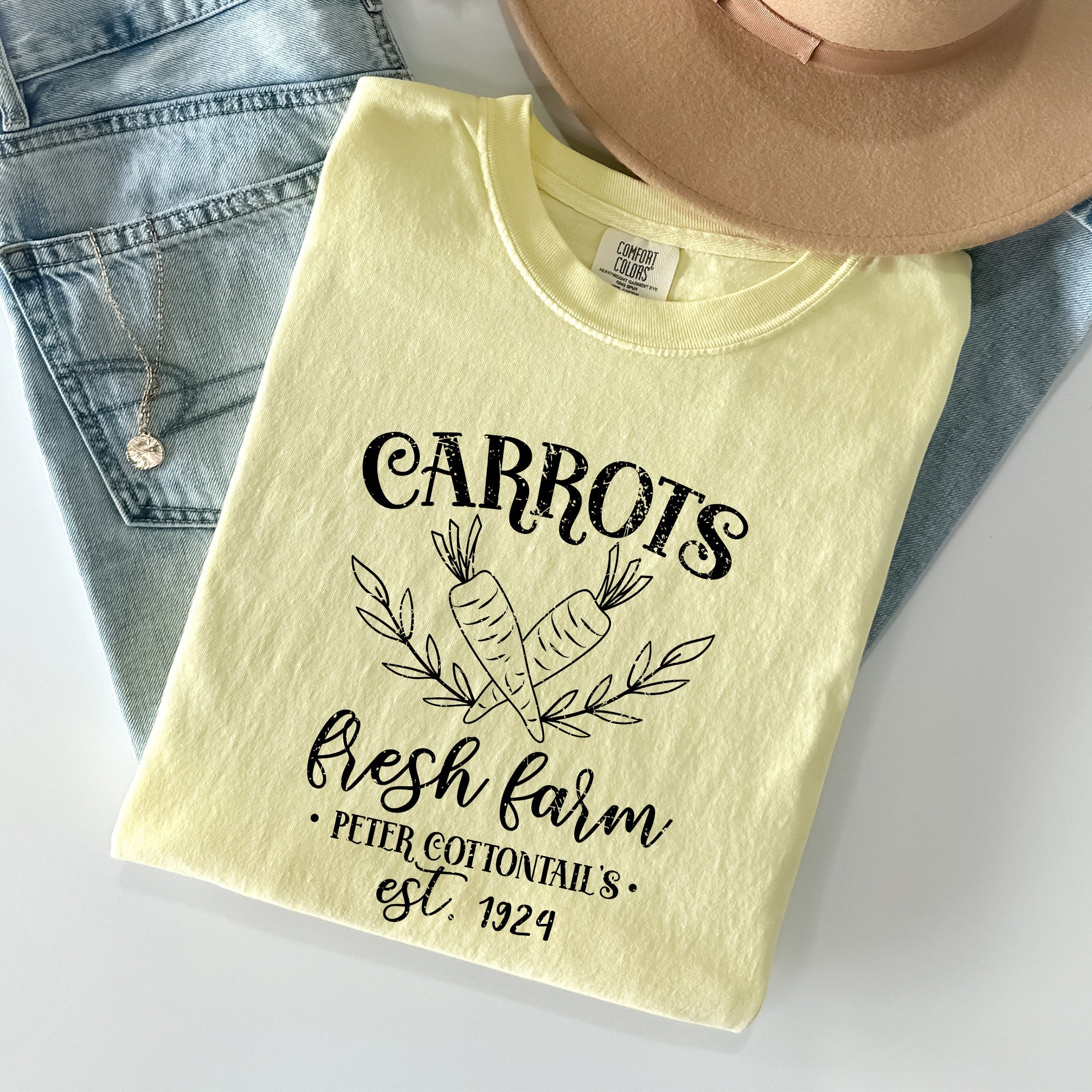 Farm Fresh Carrots Peter Cottontail Retro Farm Sign Easter Nostalgic Comfort Colors Tee