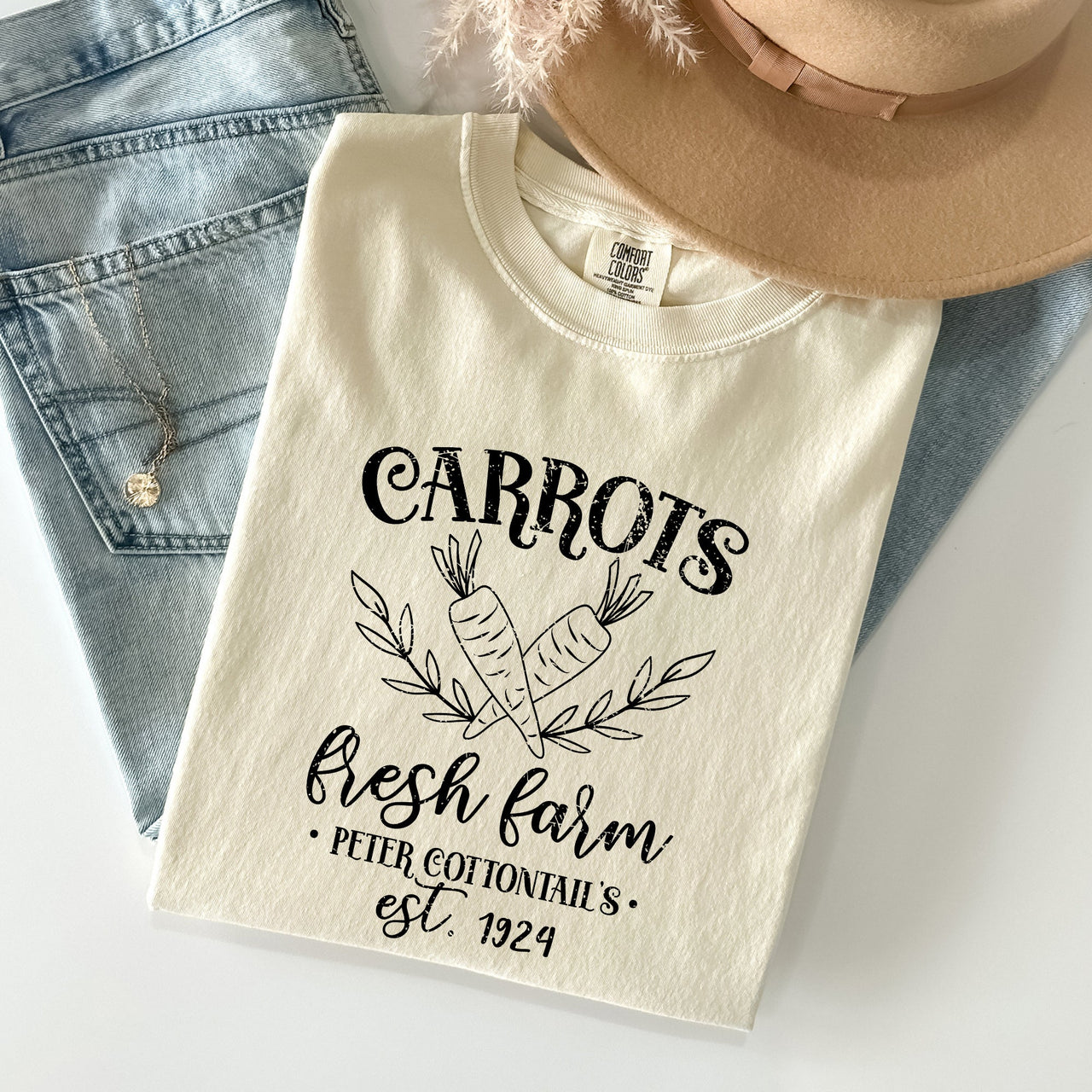 Farm Fresh Carrots Peter Cottontail Retro Farm Sign Easter Nostalgic Comfort Colors Tee