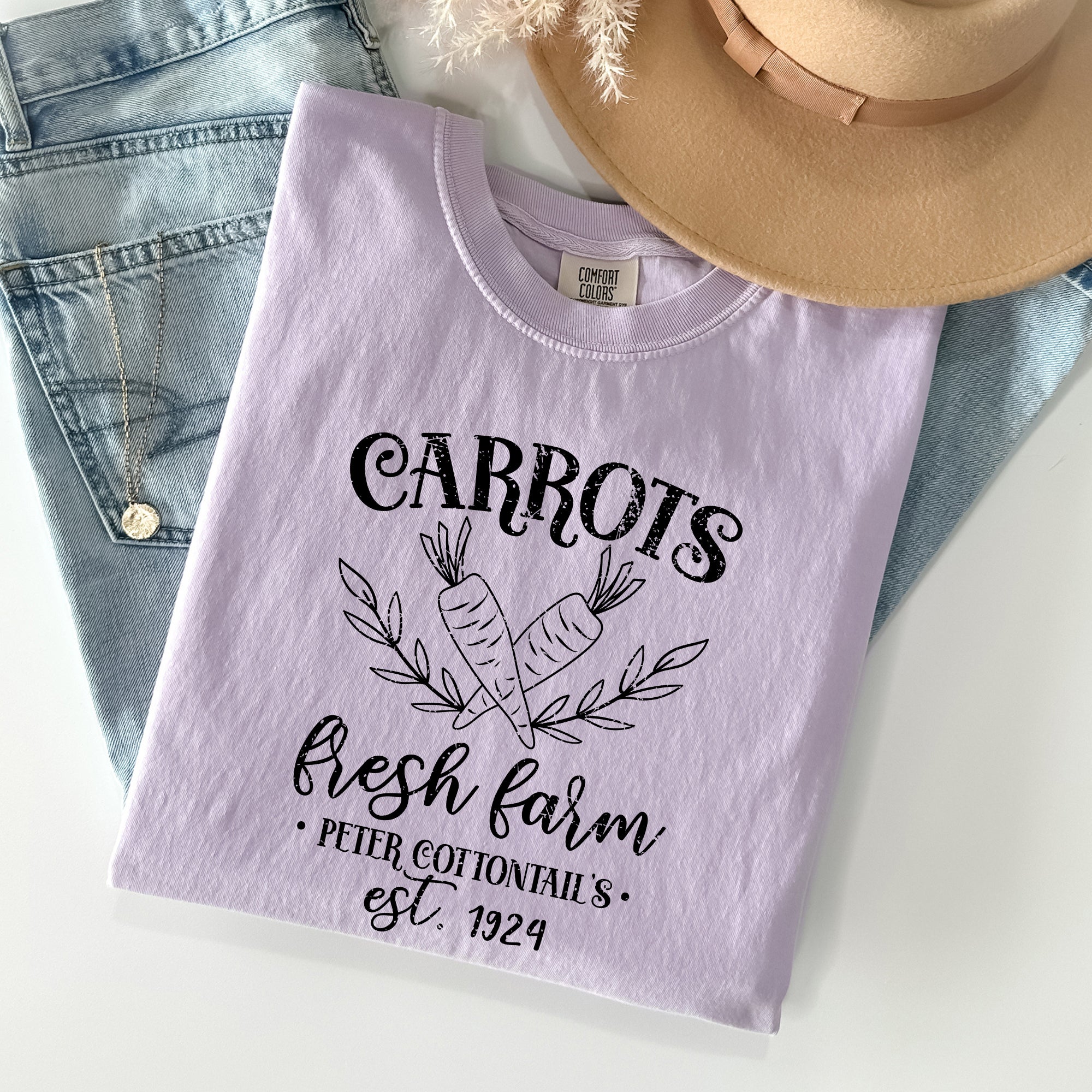 Farm Fresh Carrots Peter Cottontail Retro Farm Sign Easter Nostalgic Comfort Colors Tee