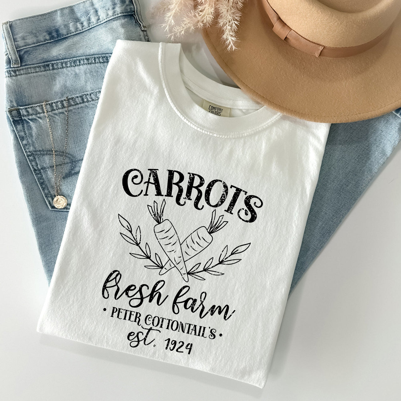 Farm Fresh Carrots Peter Cottontail Retro Farm Sign Easter Nostalgic Comfort Colors Tee
