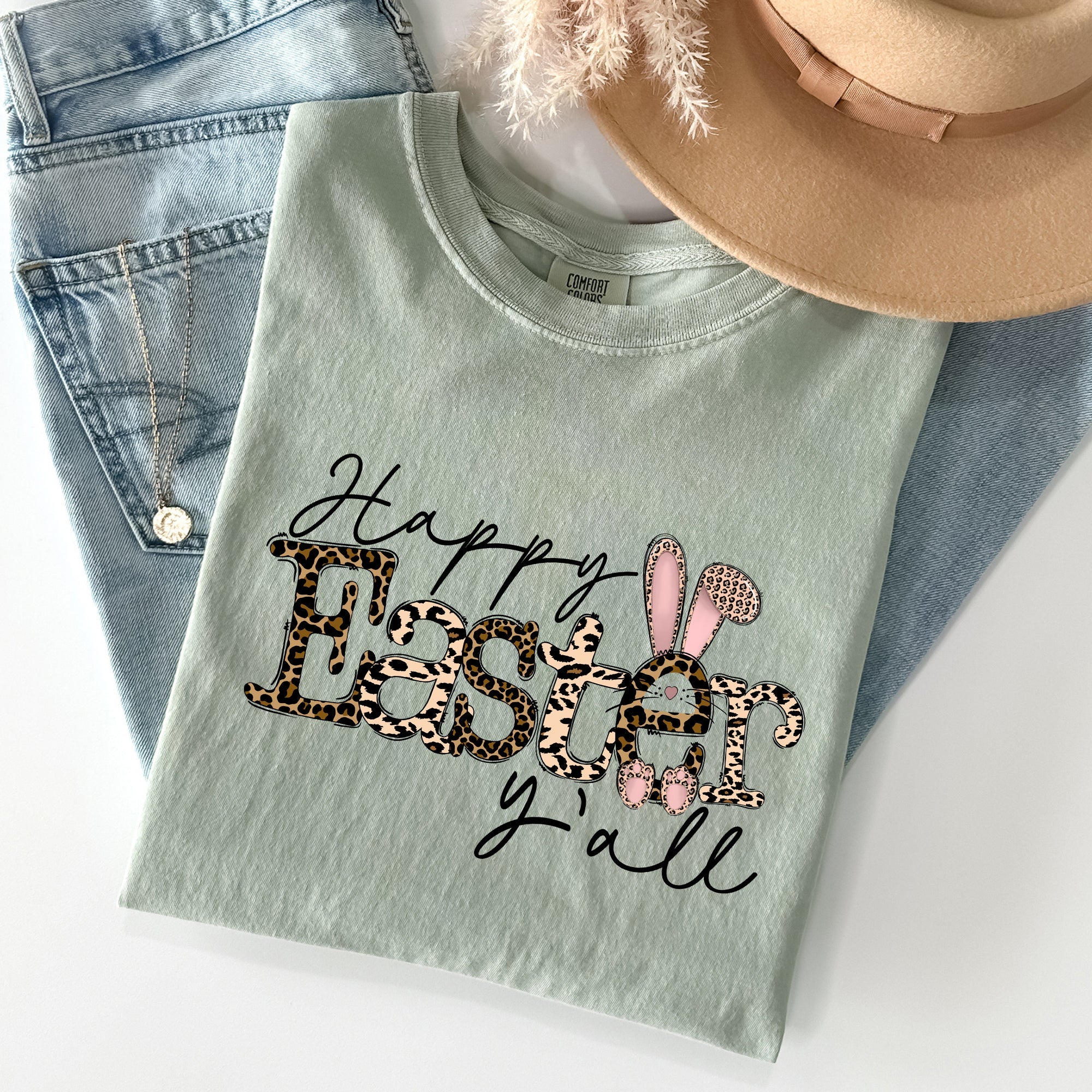 Happy Easter Y'all Leopard Print Rabbit Artwork Celebration Edition Comfort Colors Tee